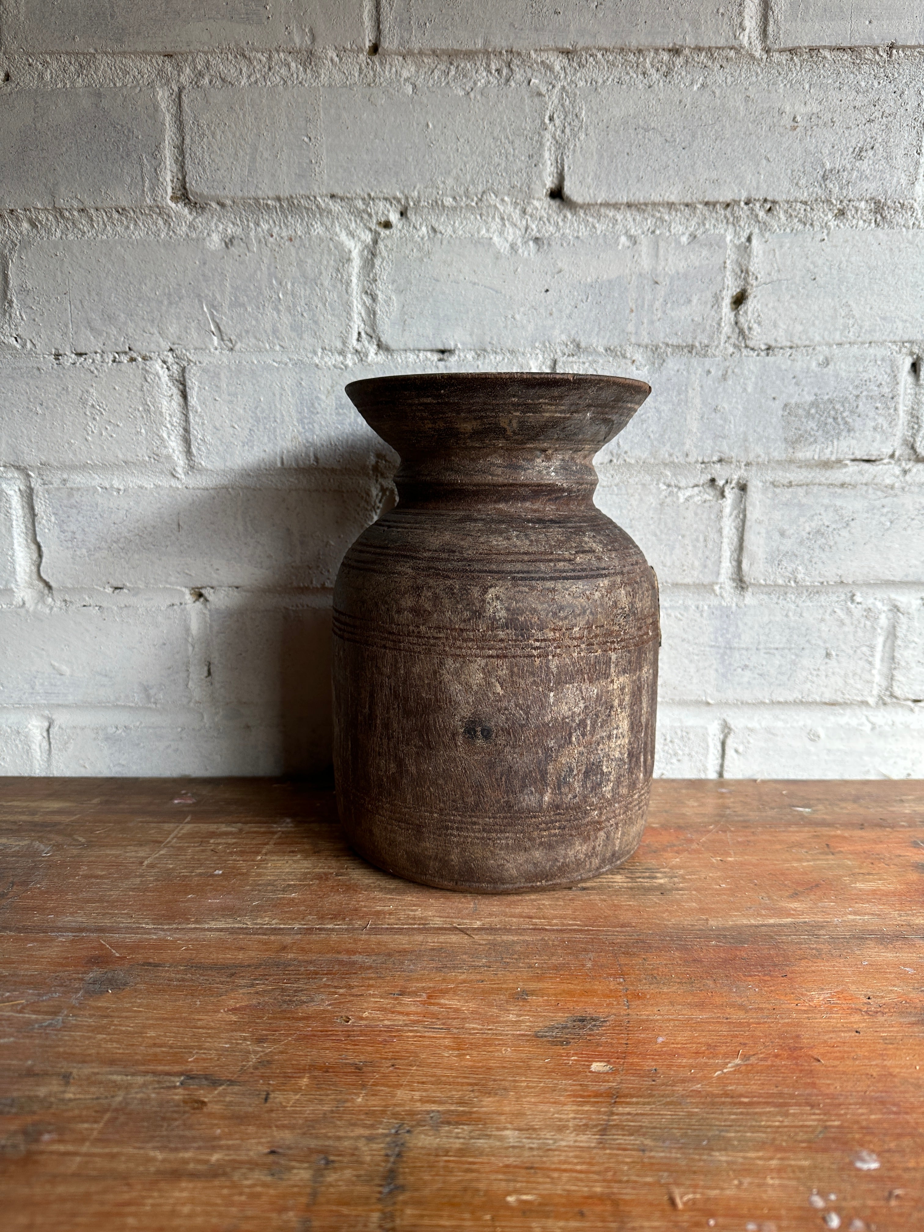 19th Century Tibetan Carved Wooden Curd Pot
