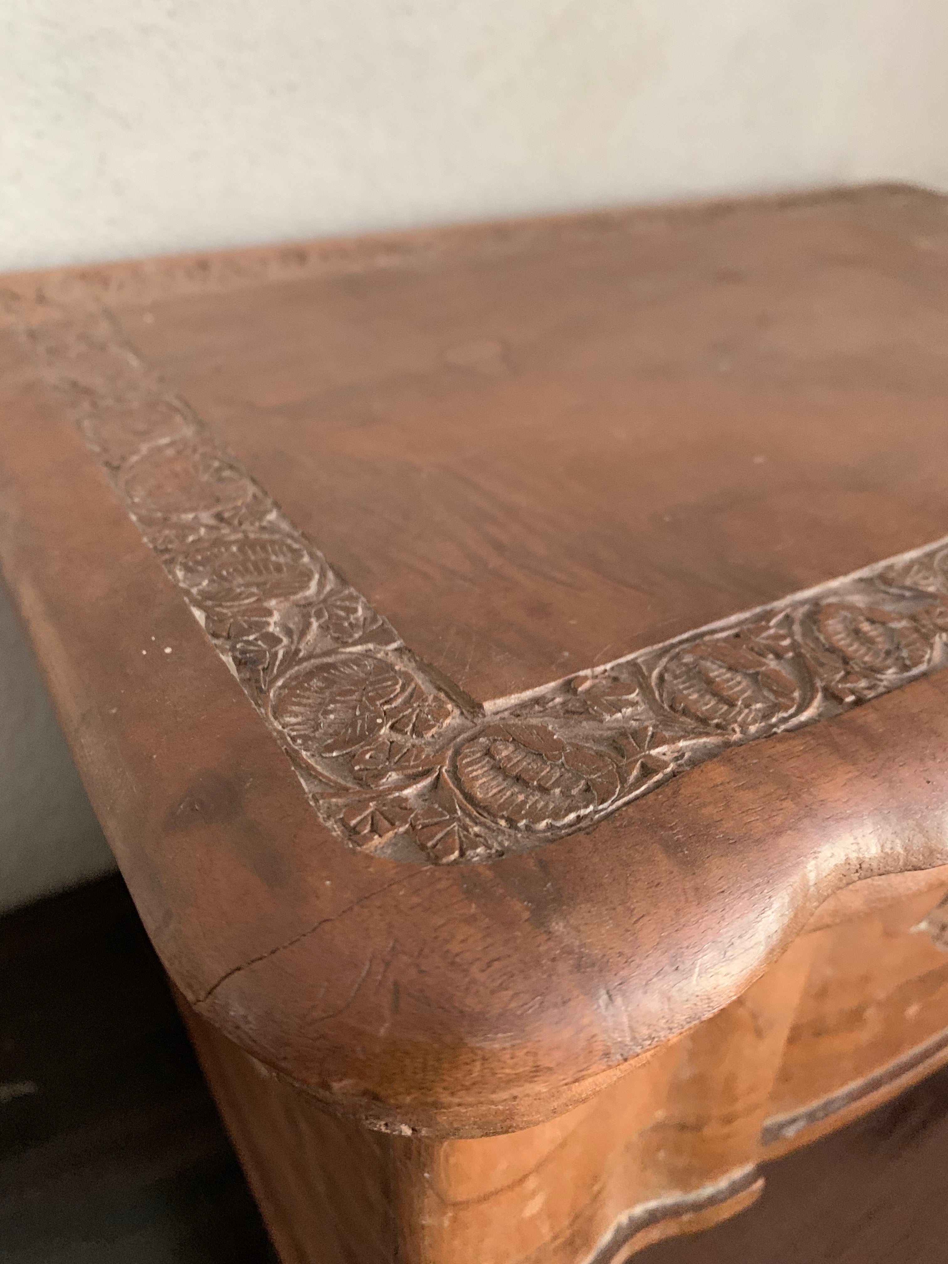 Old Carved Wooden Box with Drawers and decorative motifs