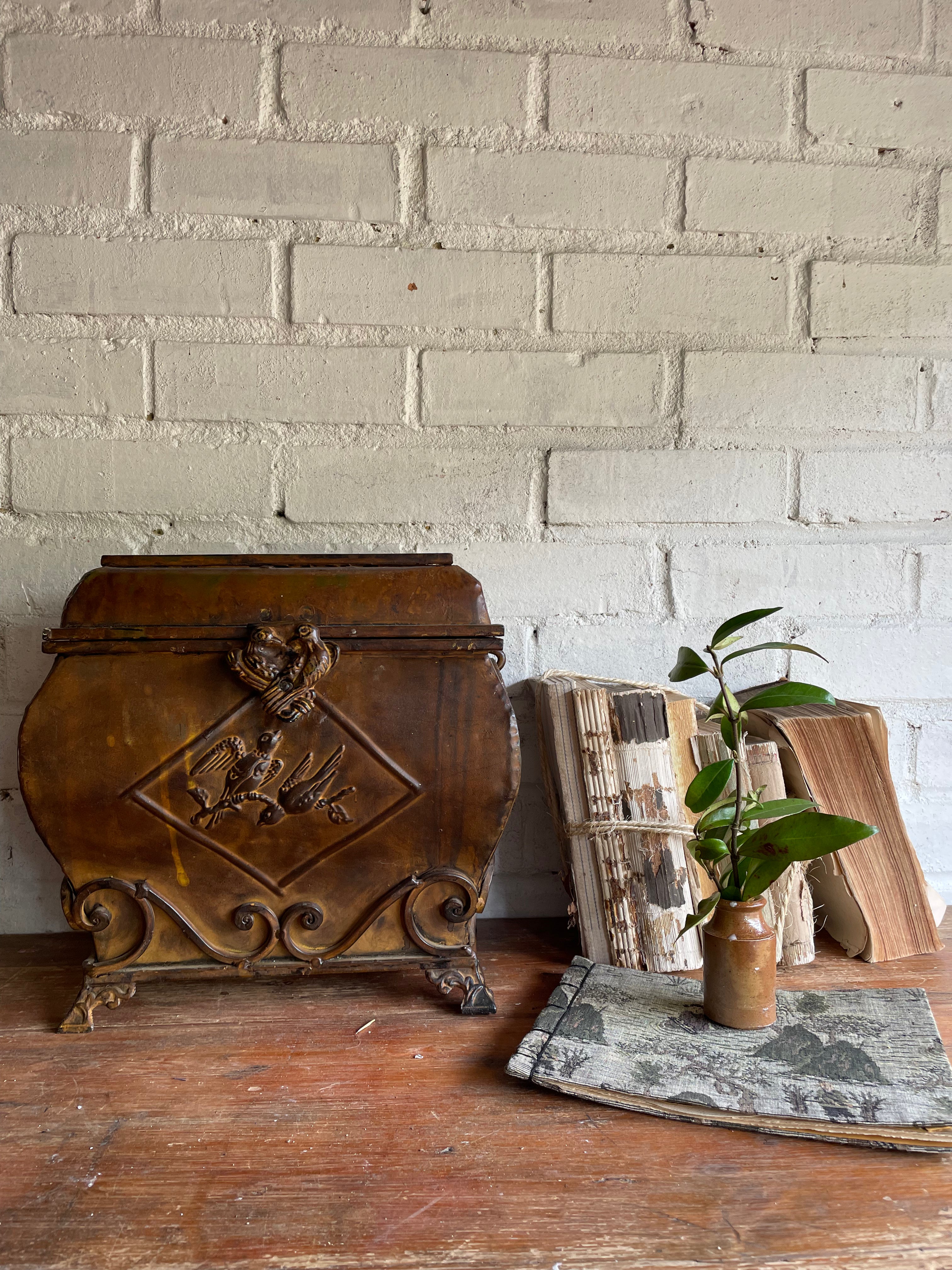 Large Metal Box with Bird Decoration