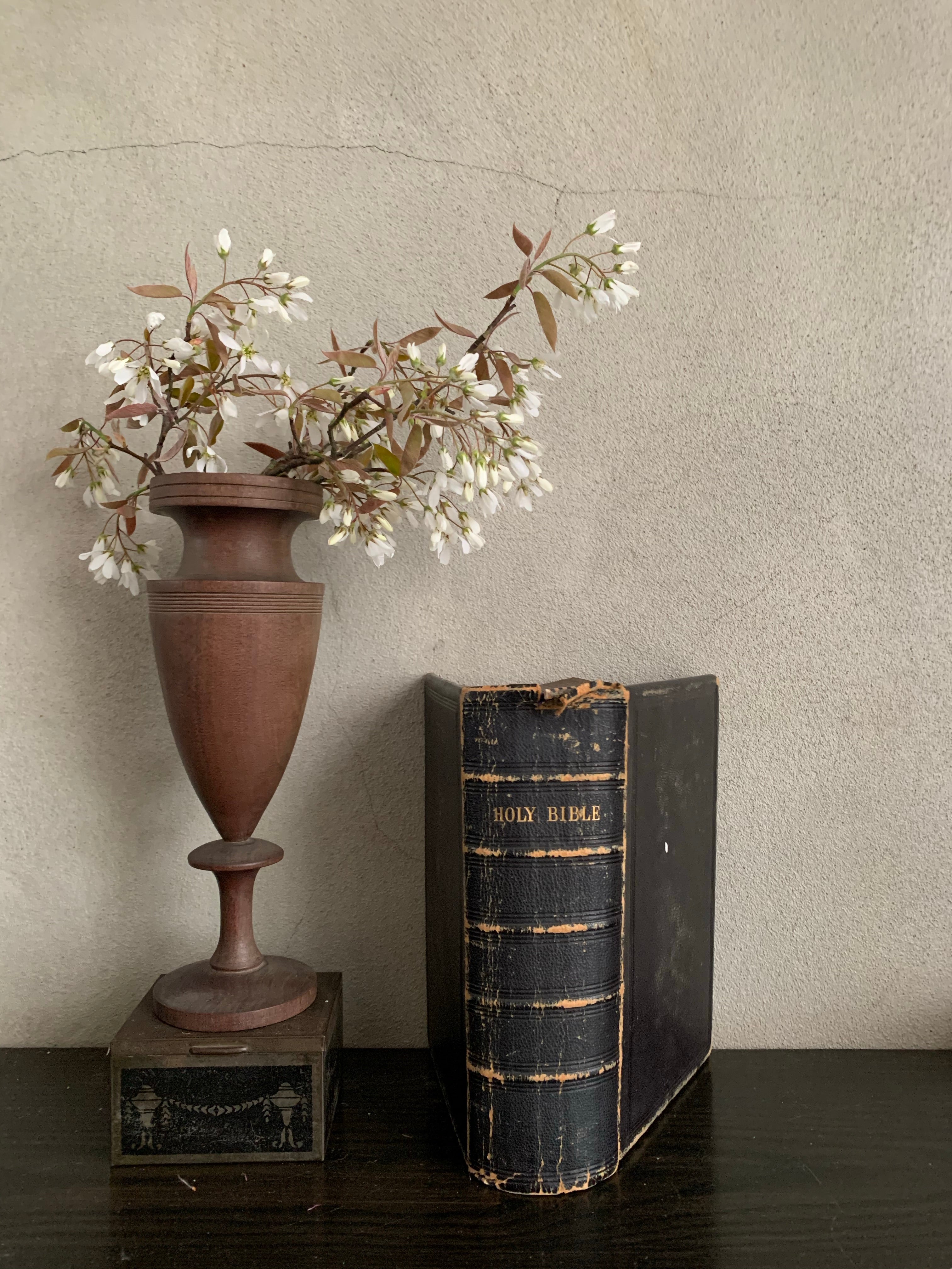 19th Century Leather Bible with handwritten detail