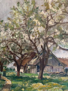 A glimpse of a cottage through the trees:  Large Oil on Canvas