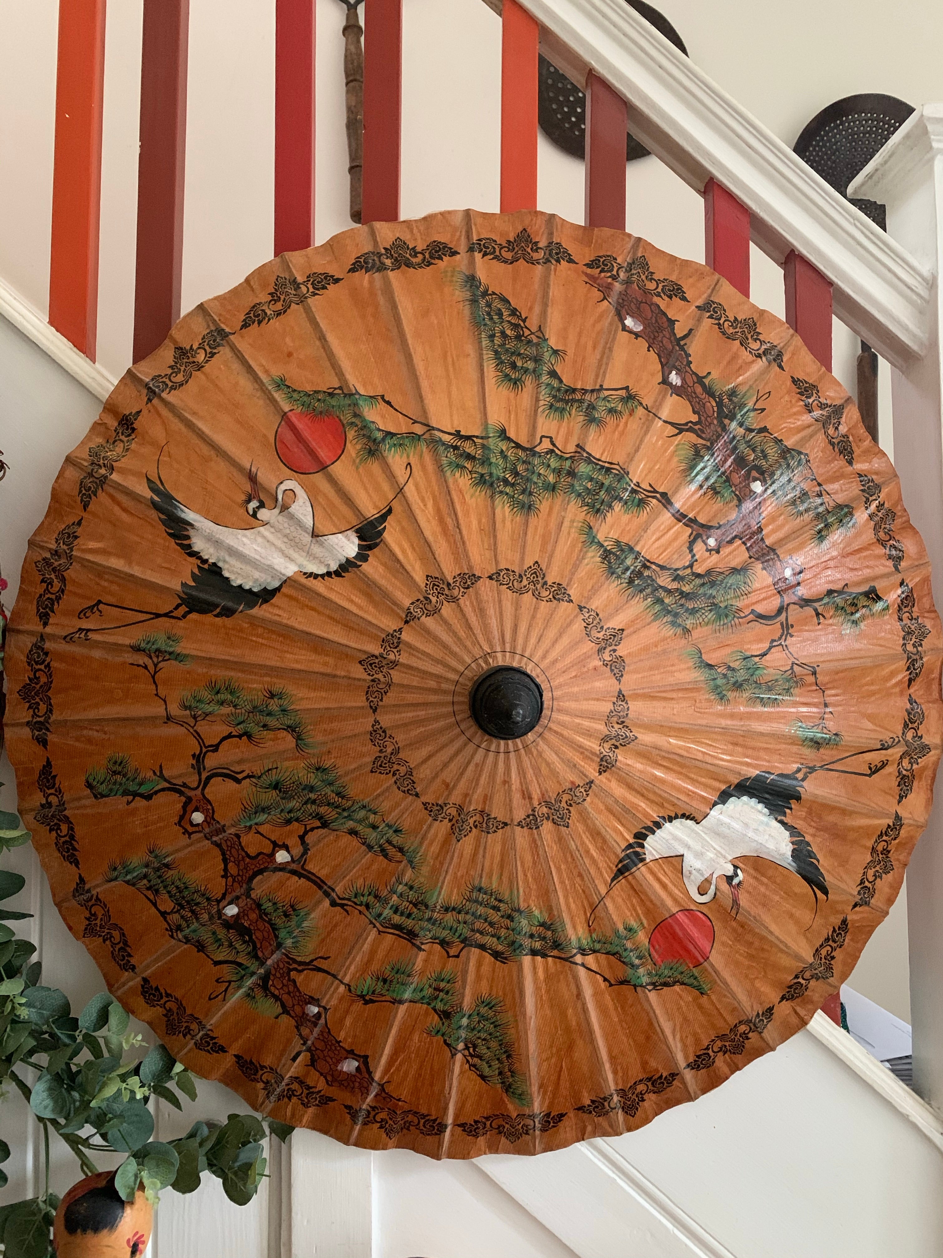 Vintage Japanese Bamboo Handpainted Parasol