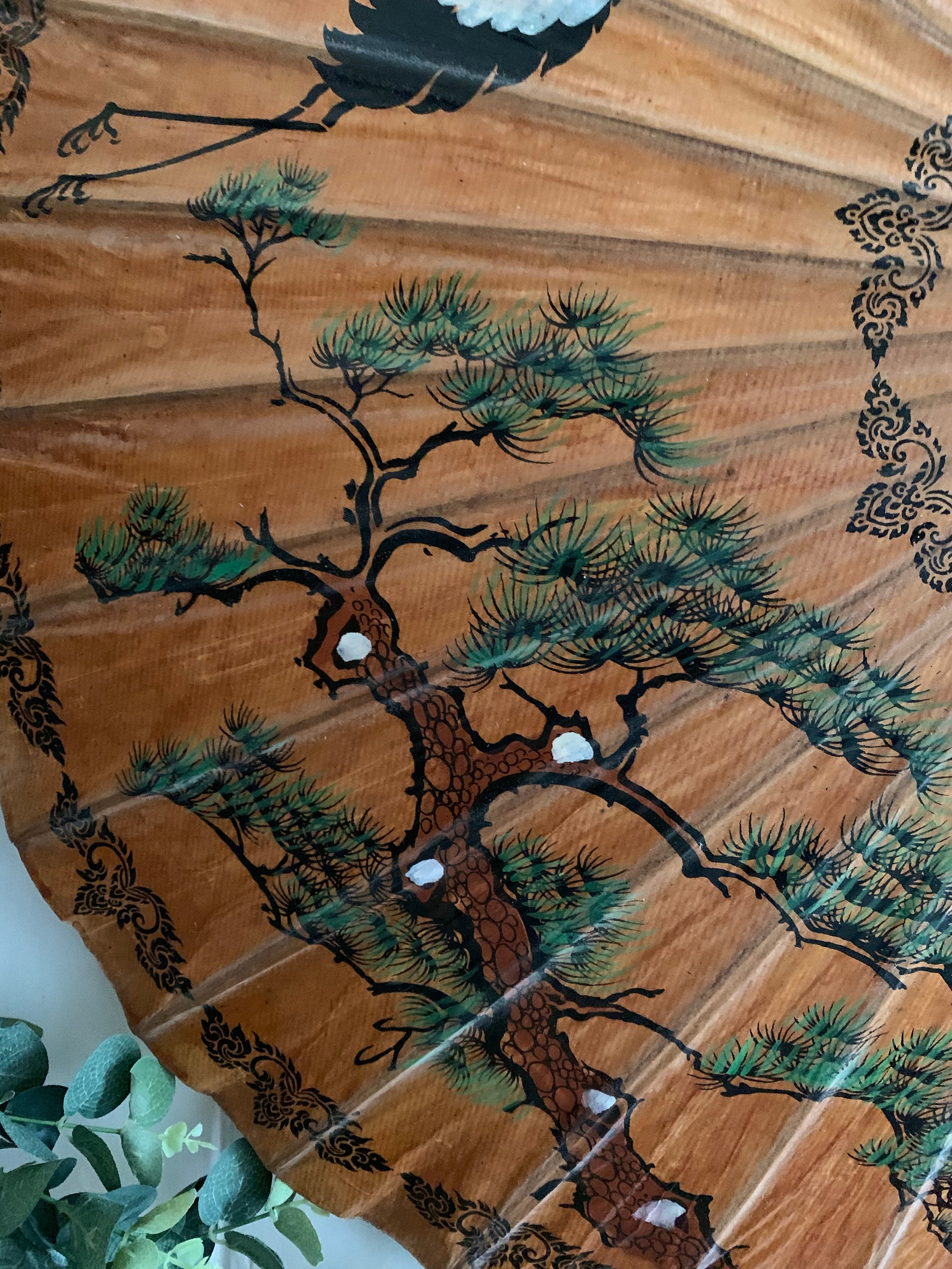 Vintage Japanese Bamboo Handpainted Parasol