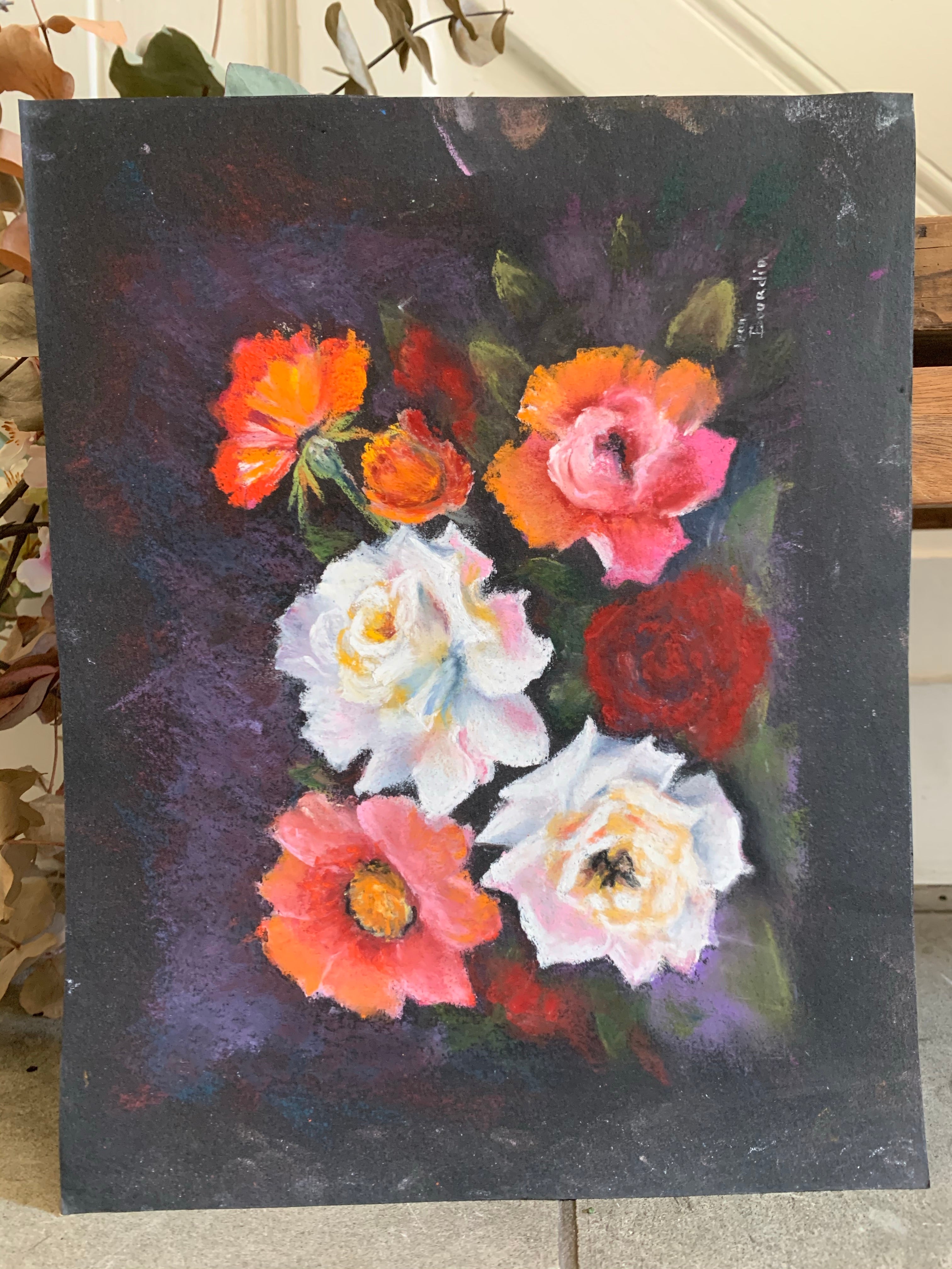 Small Floral Pastel on a Black Paper