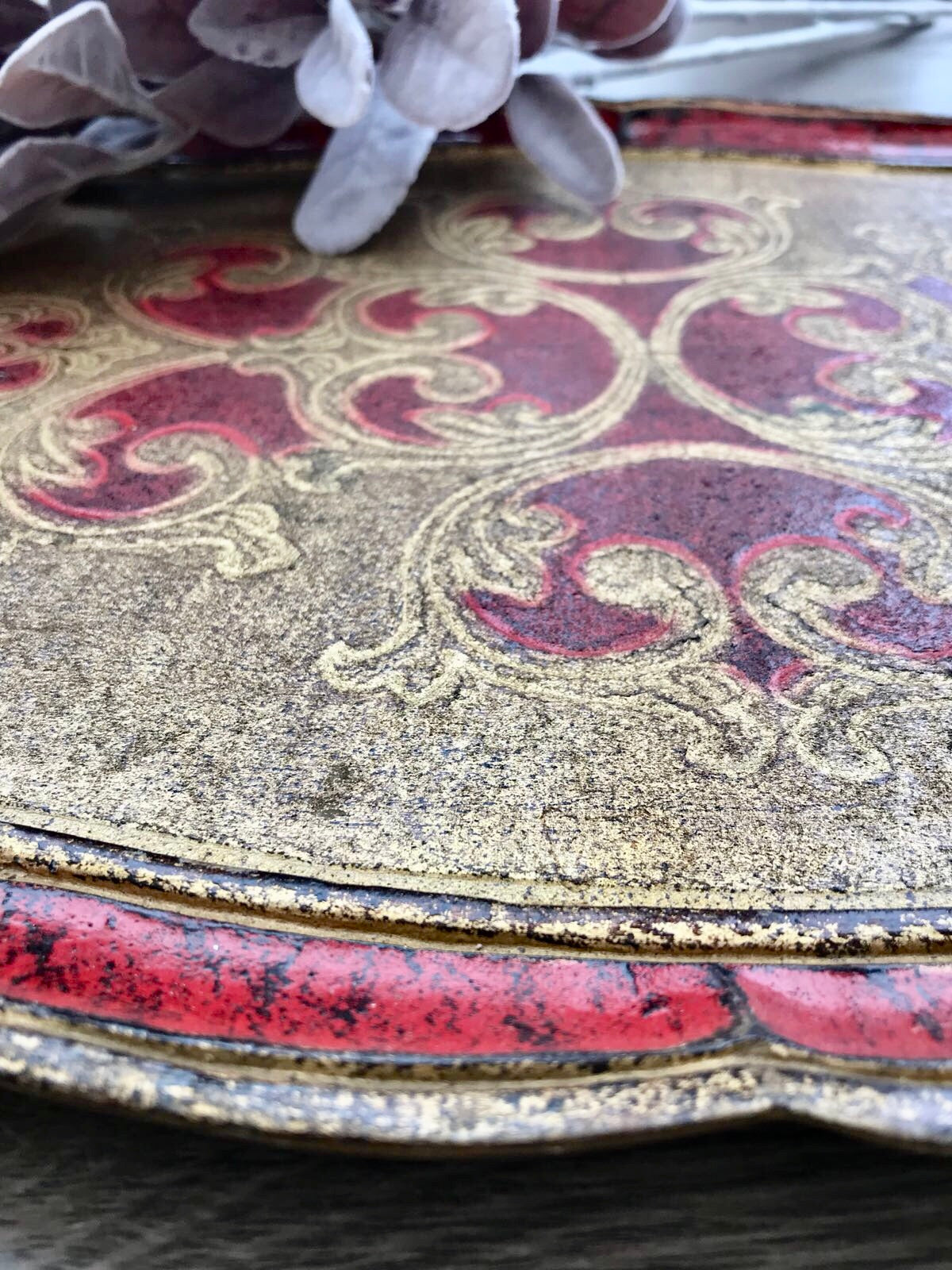 Red Florentine Gilt Tray