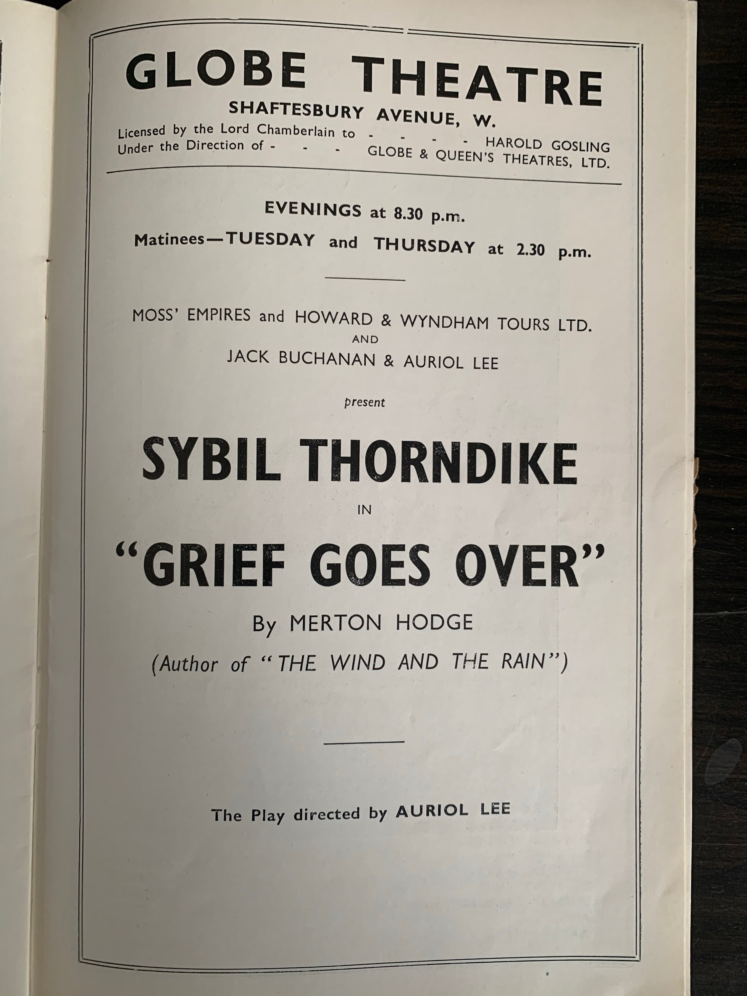 1930s Theatre Programme