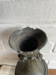 Antique Metal Urn with Wood Base
