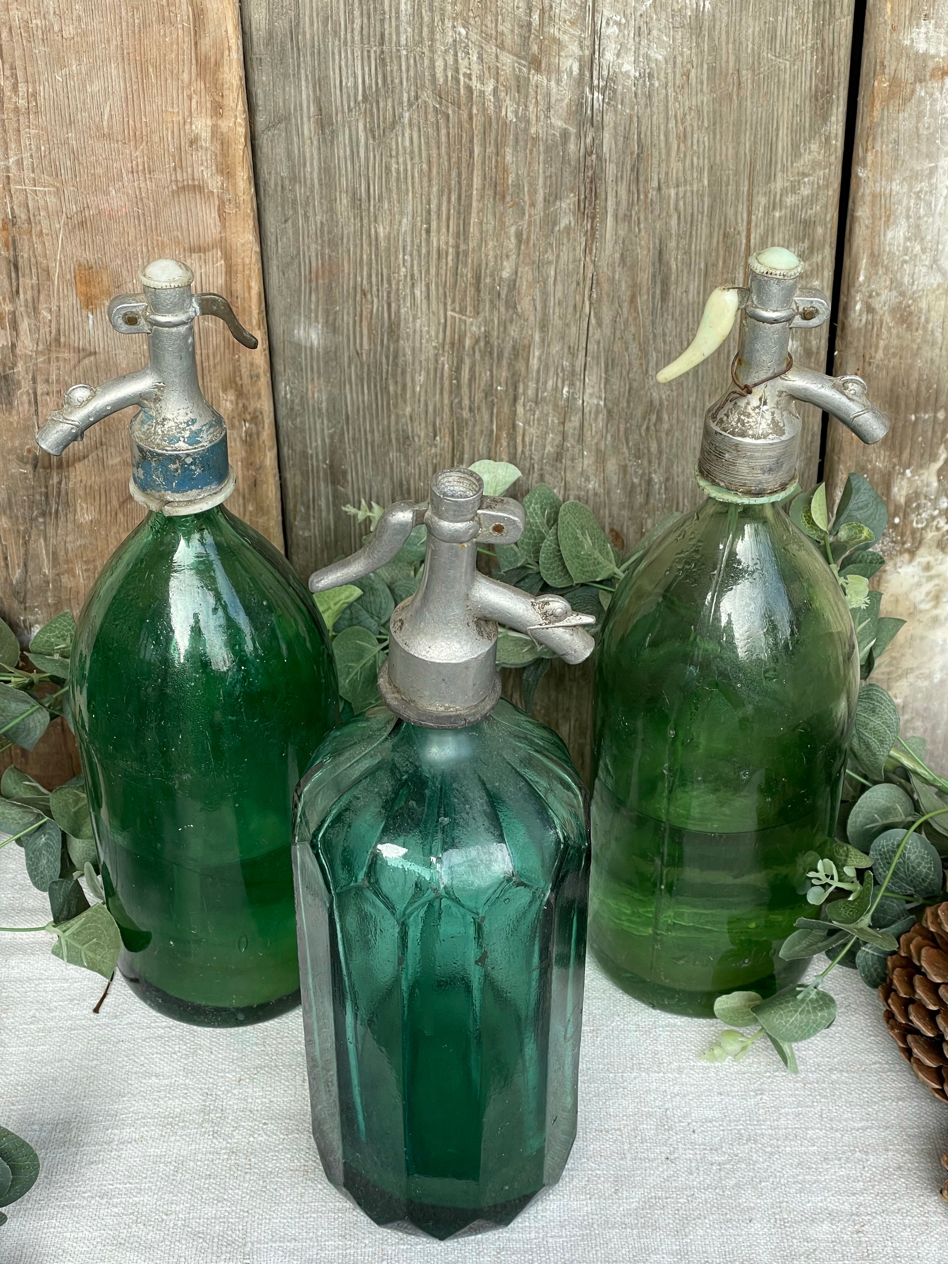 Trio of Vintage Green Soda Bottles