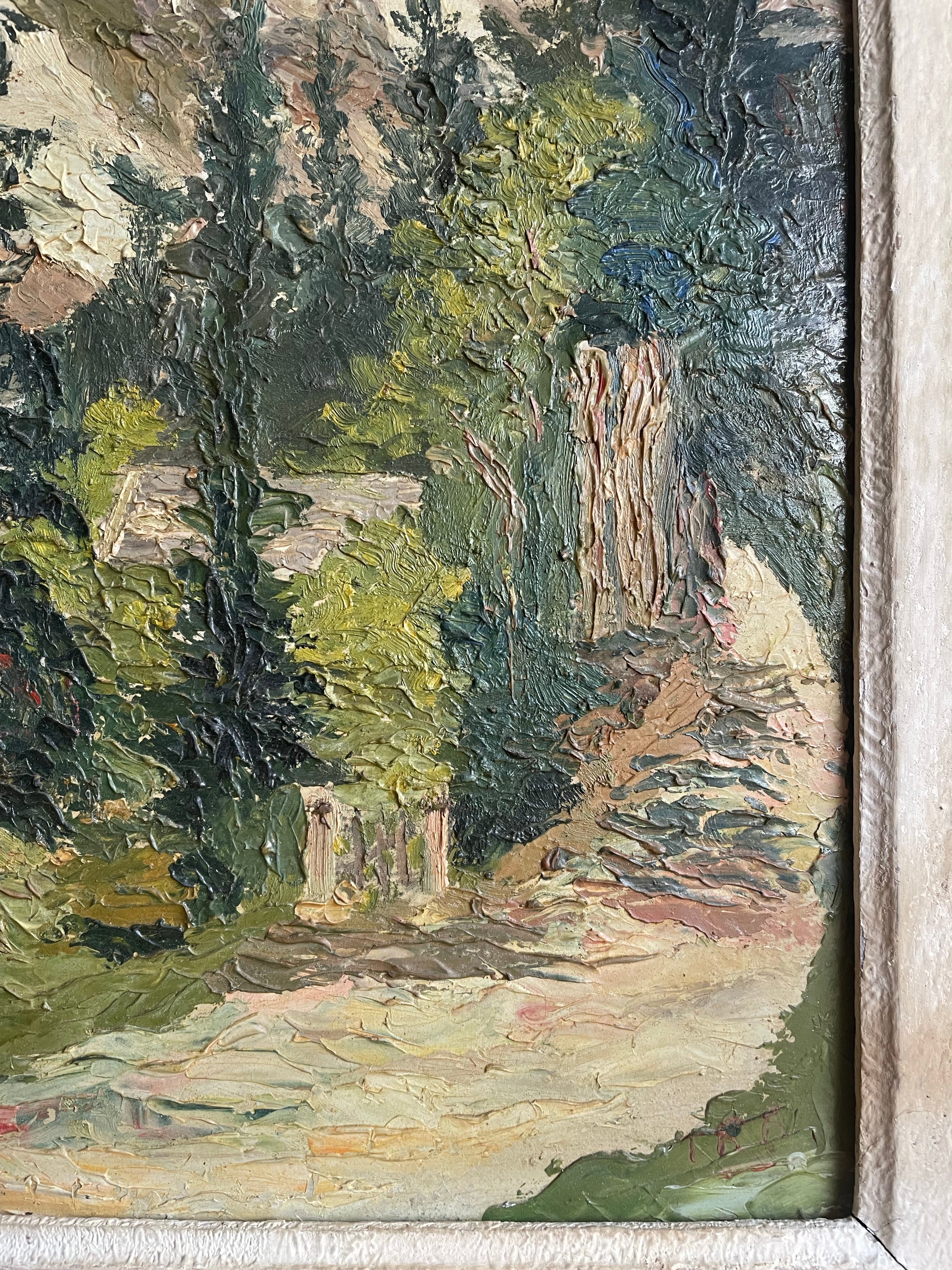 French Treescape: Oil on Board with Rustic Frame