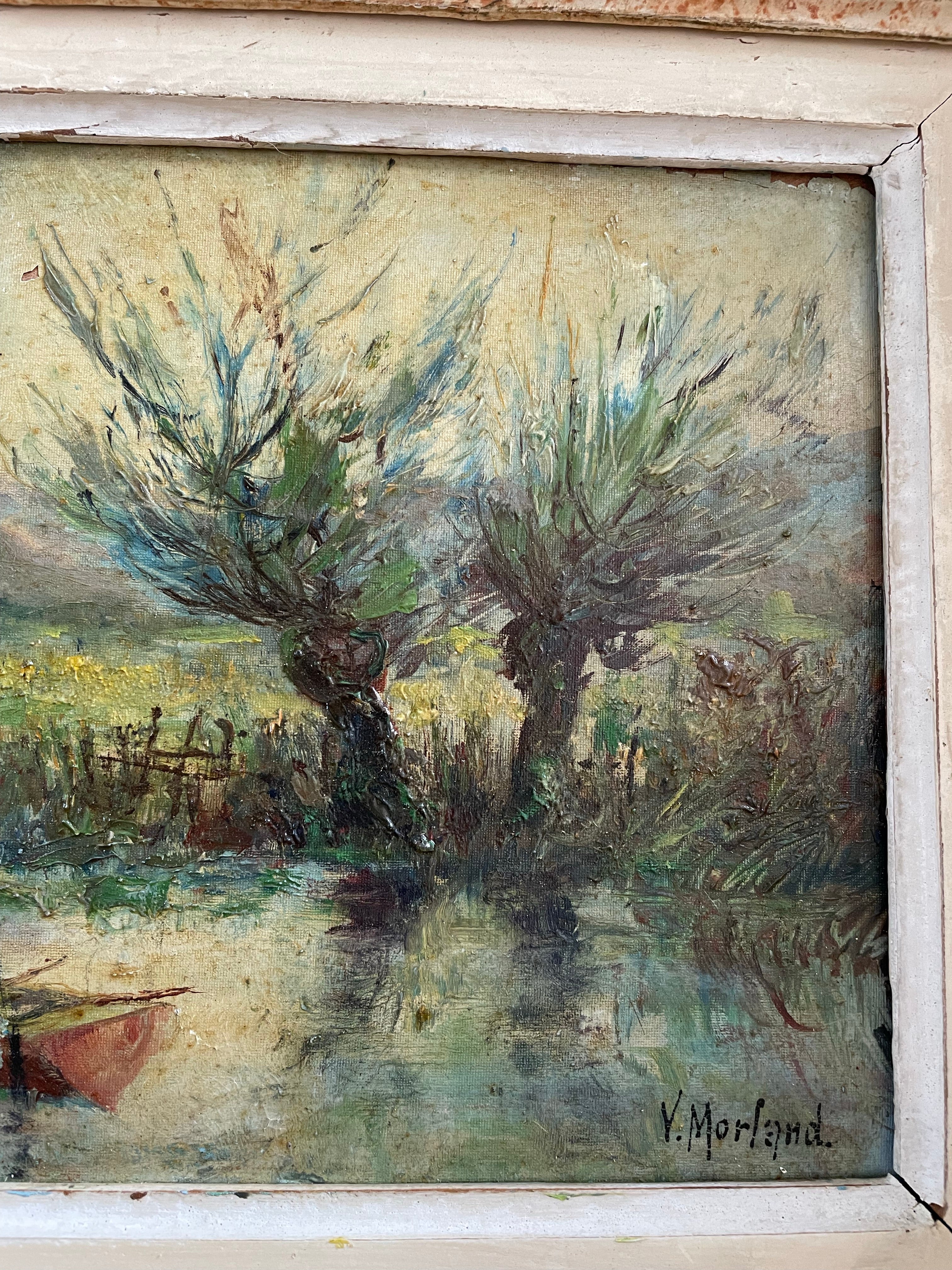 Lake and Trees : French Oil on Board