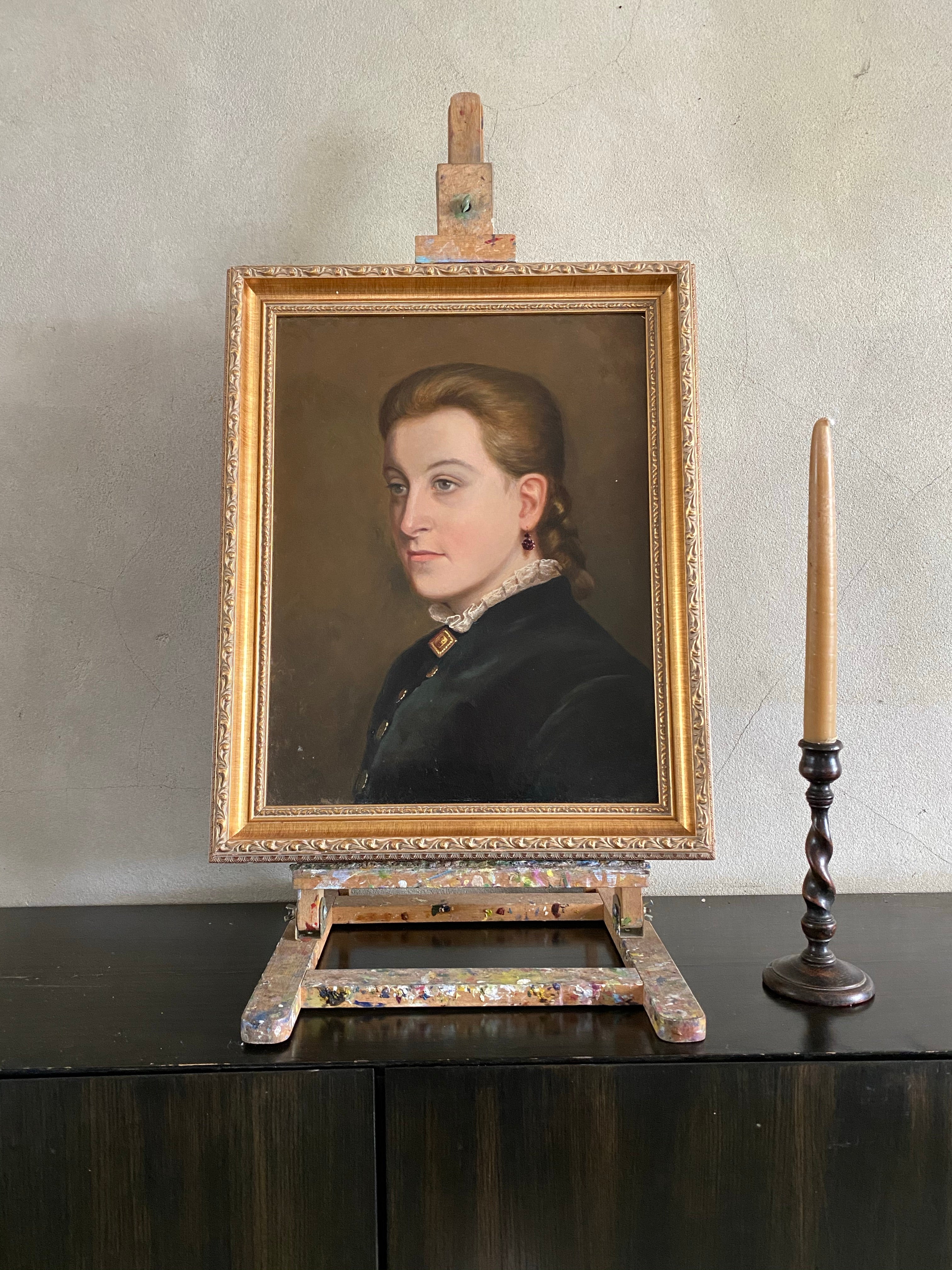 Portrait of a Lady: 19th Century Oil Painting