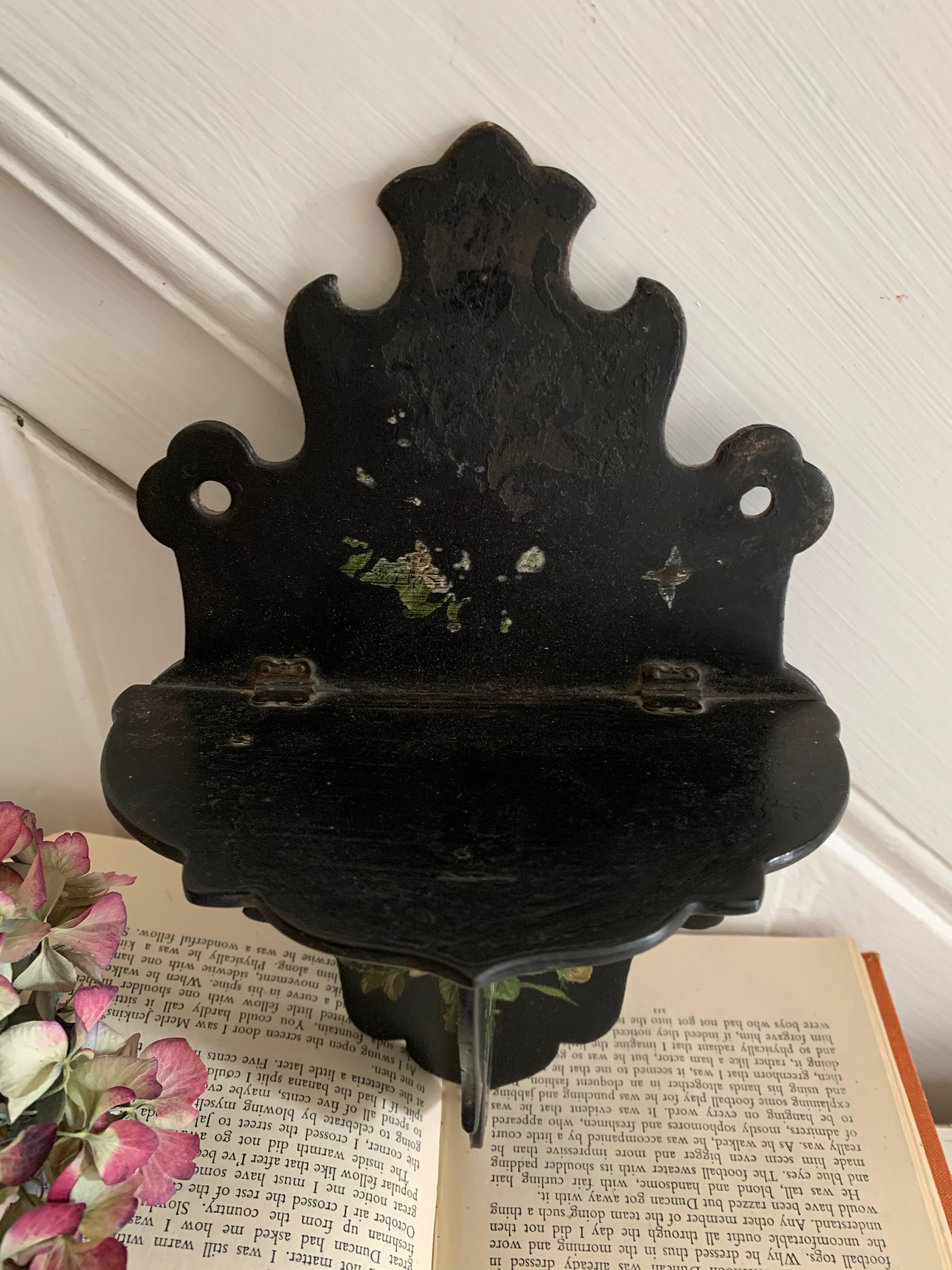 Little Antique Papier Mache Black Lacquer  “Chinoiserie ” Folding Wall Sconce
