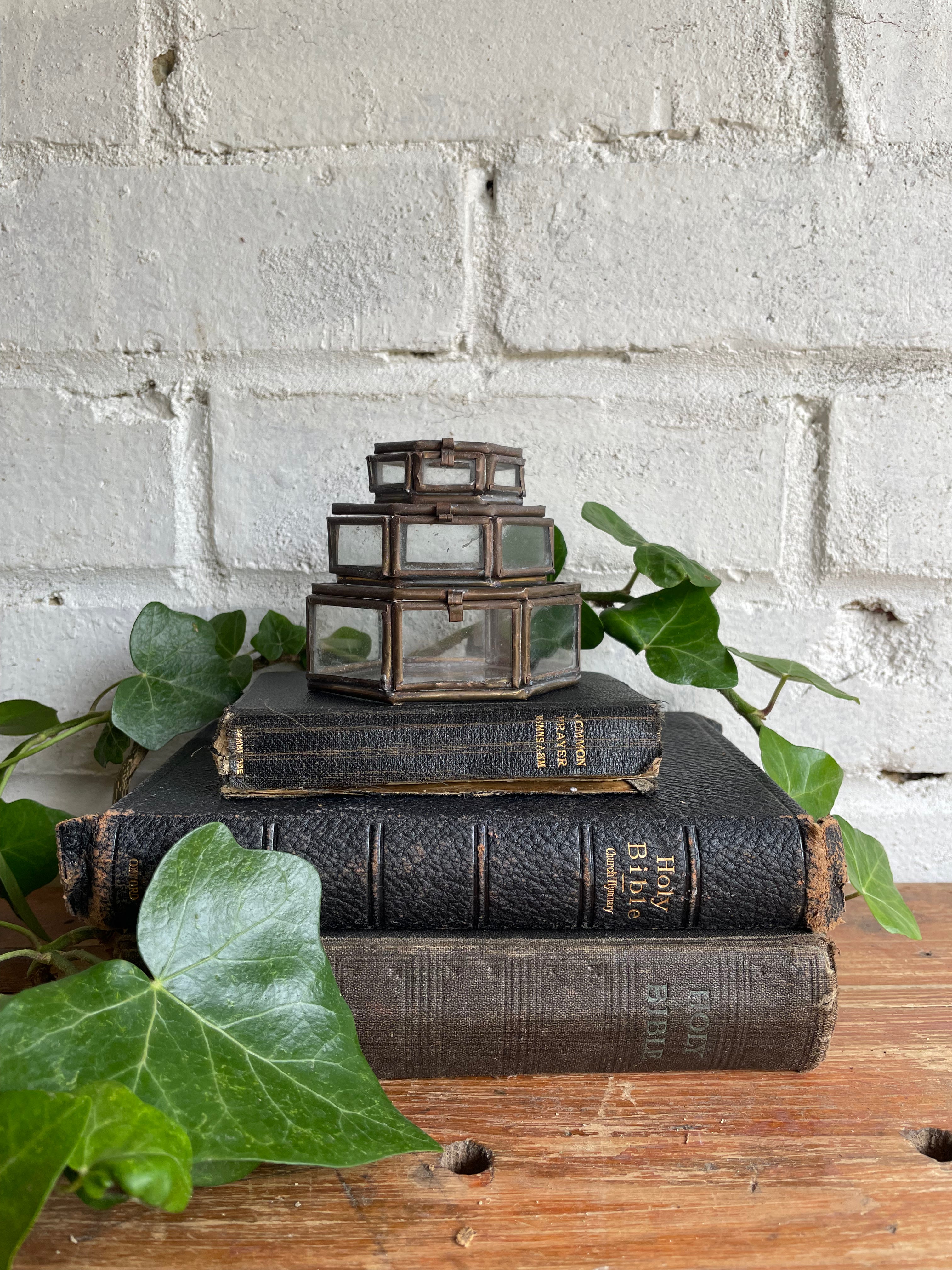 Trio of Tiny Stacking/Nesting Glass & Metal Trinket Boxes