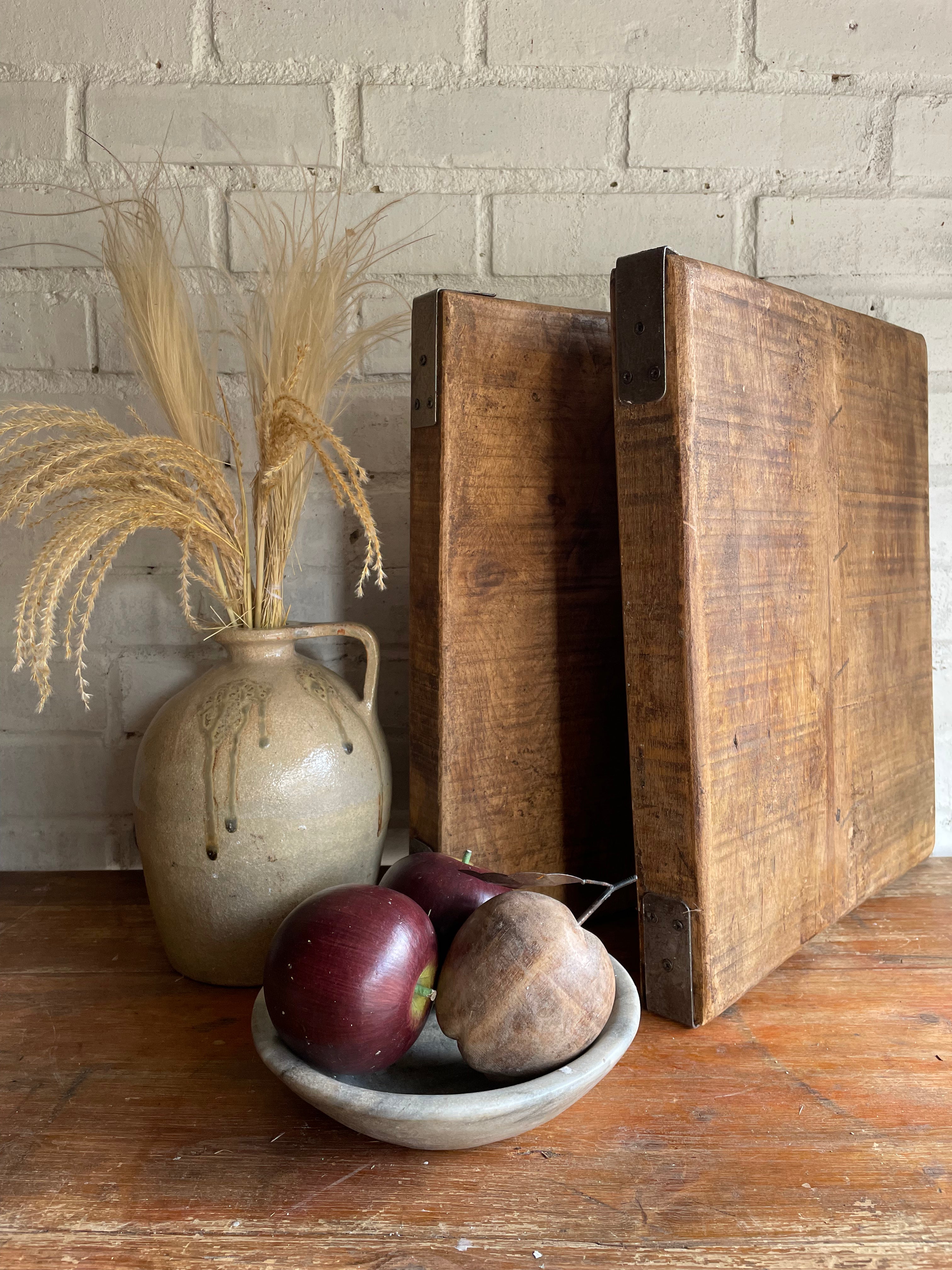 Reclaimed Oak Chopping Board/Butchers Block with Metal Corners