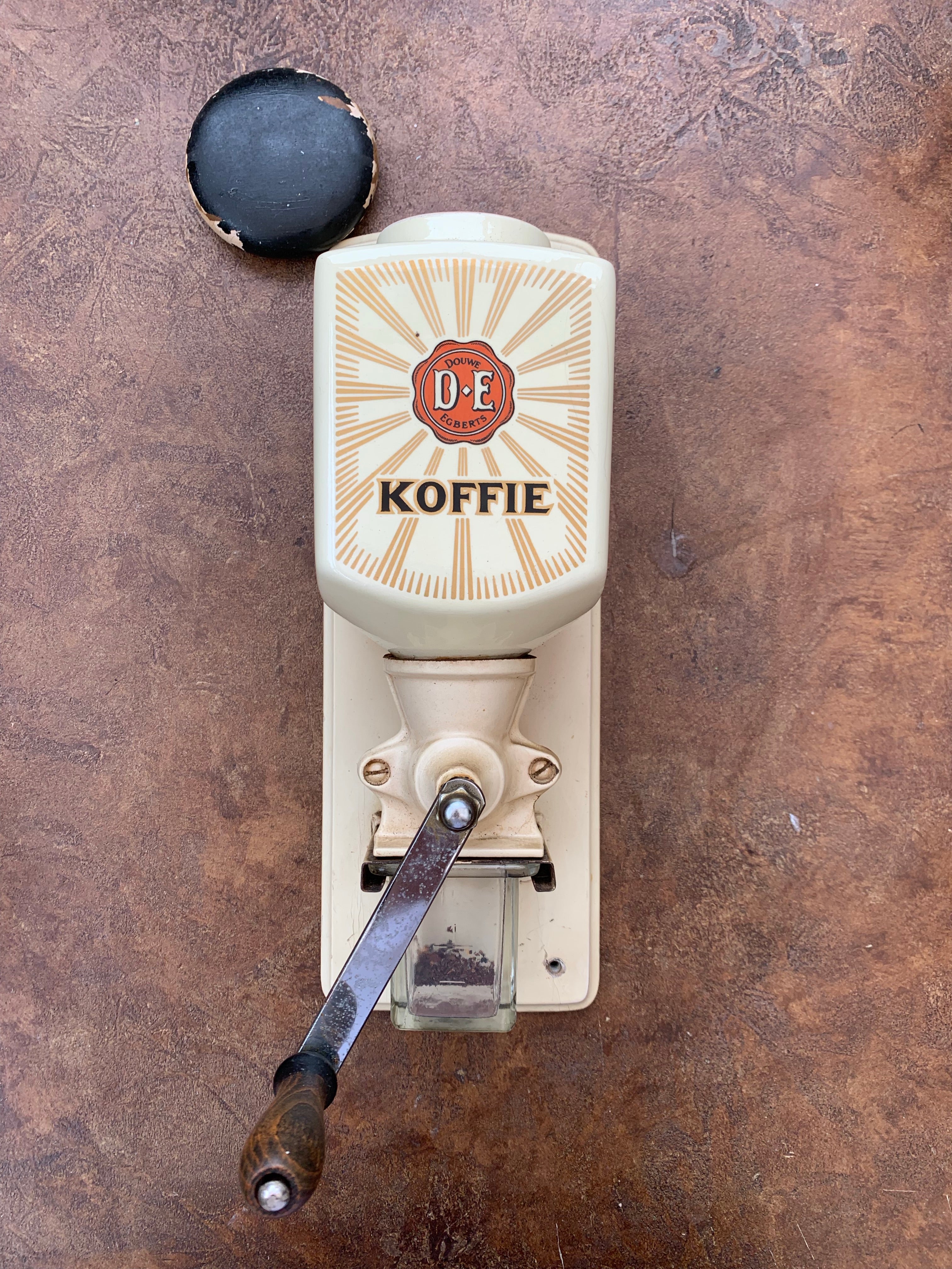 Dutch Vintage Wall Mounted Coffee Grinder (cream, red and black)