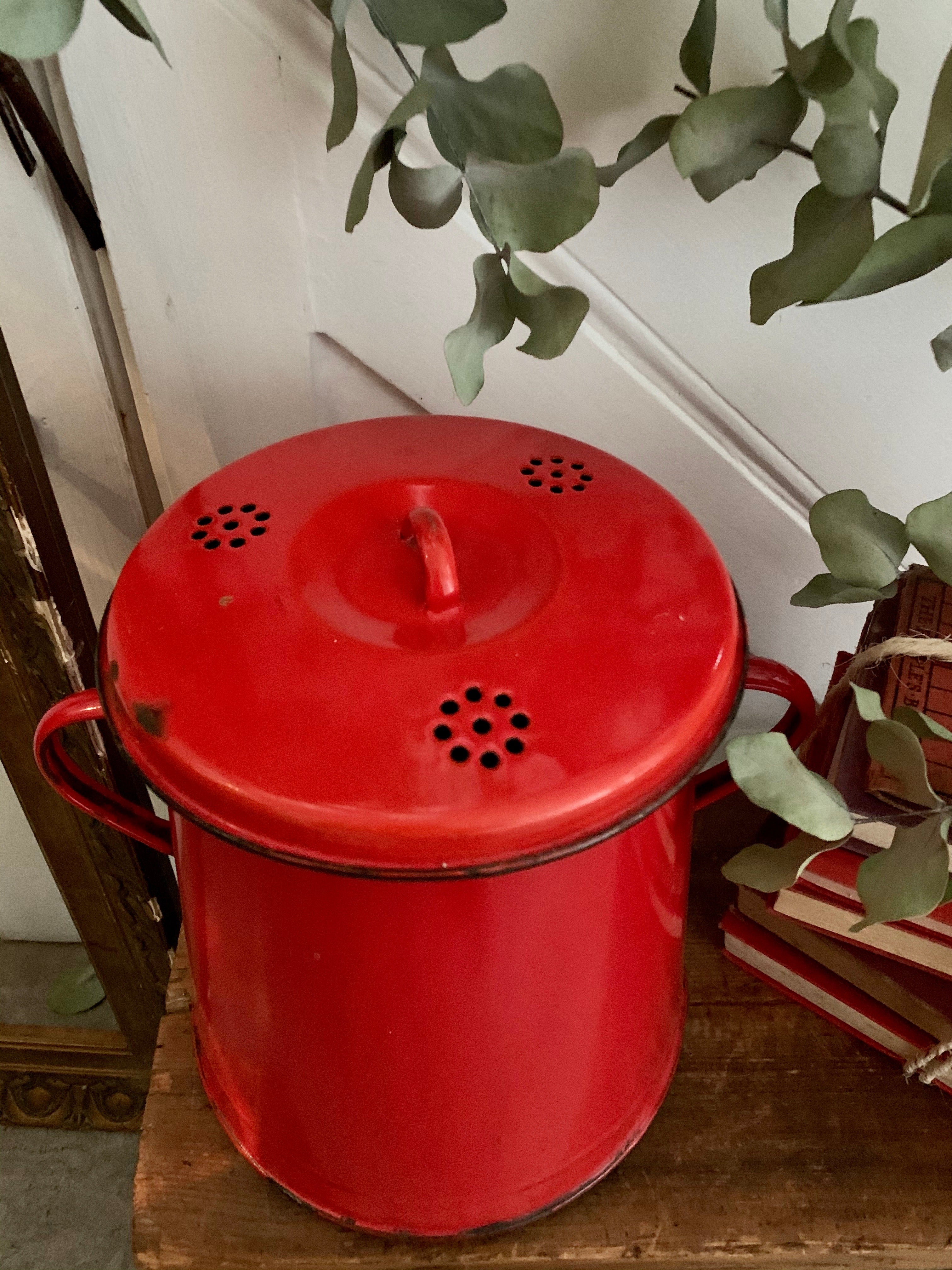 Large Red Enamel Storage Pot