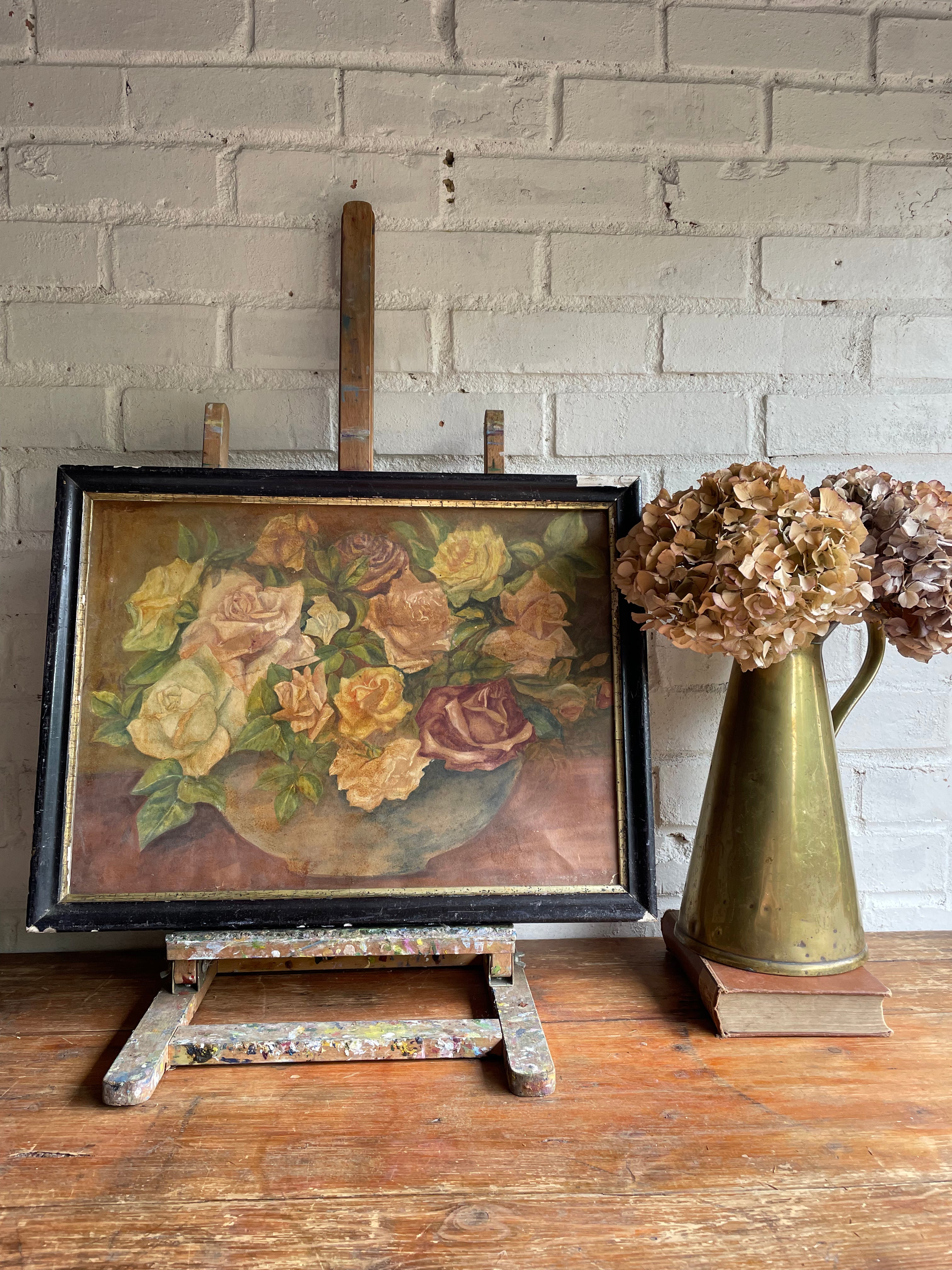 Muted Floral Still Life: Oil on CardBoard