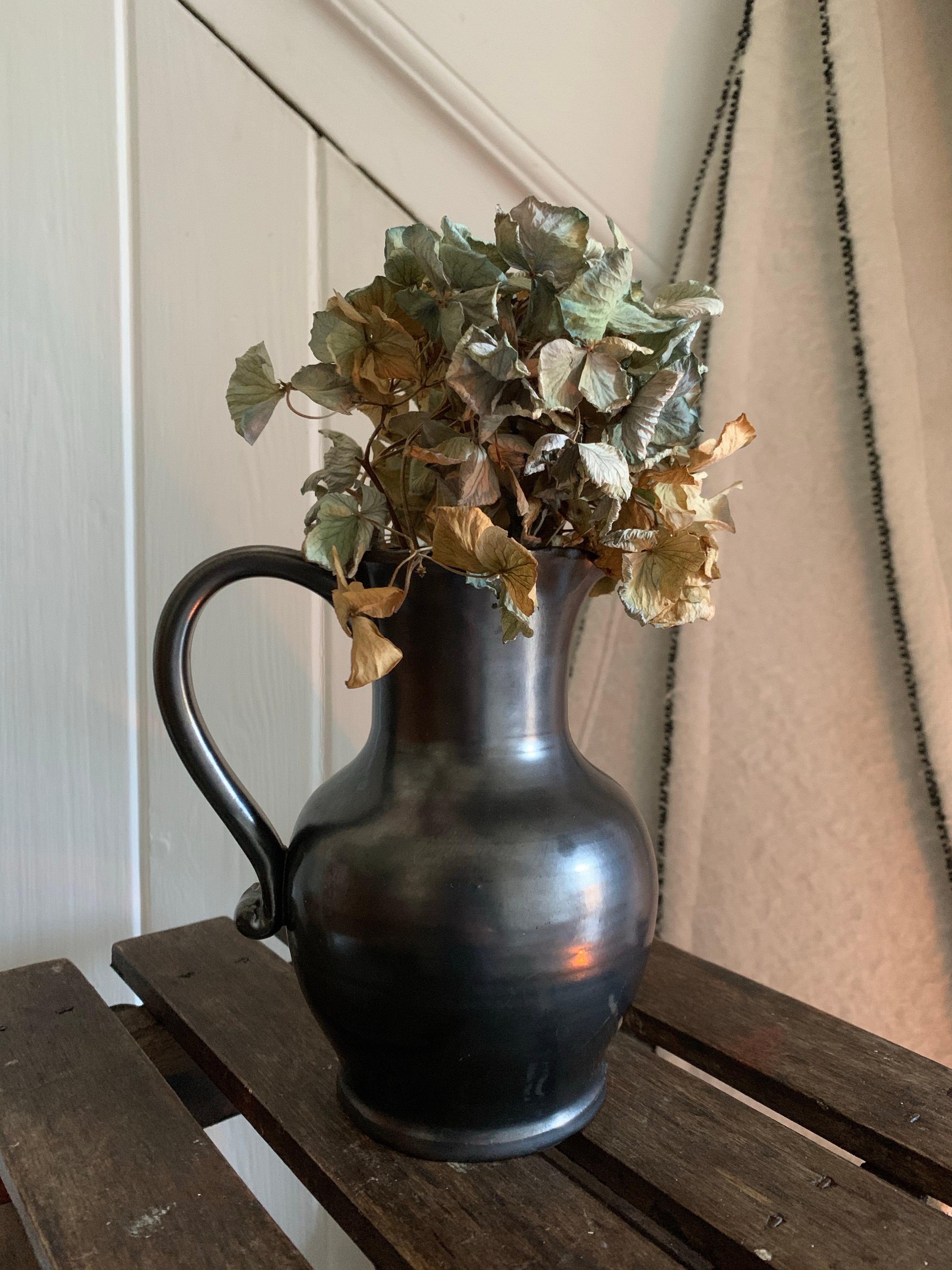 Charcoal Black Metallic Glazed Jug