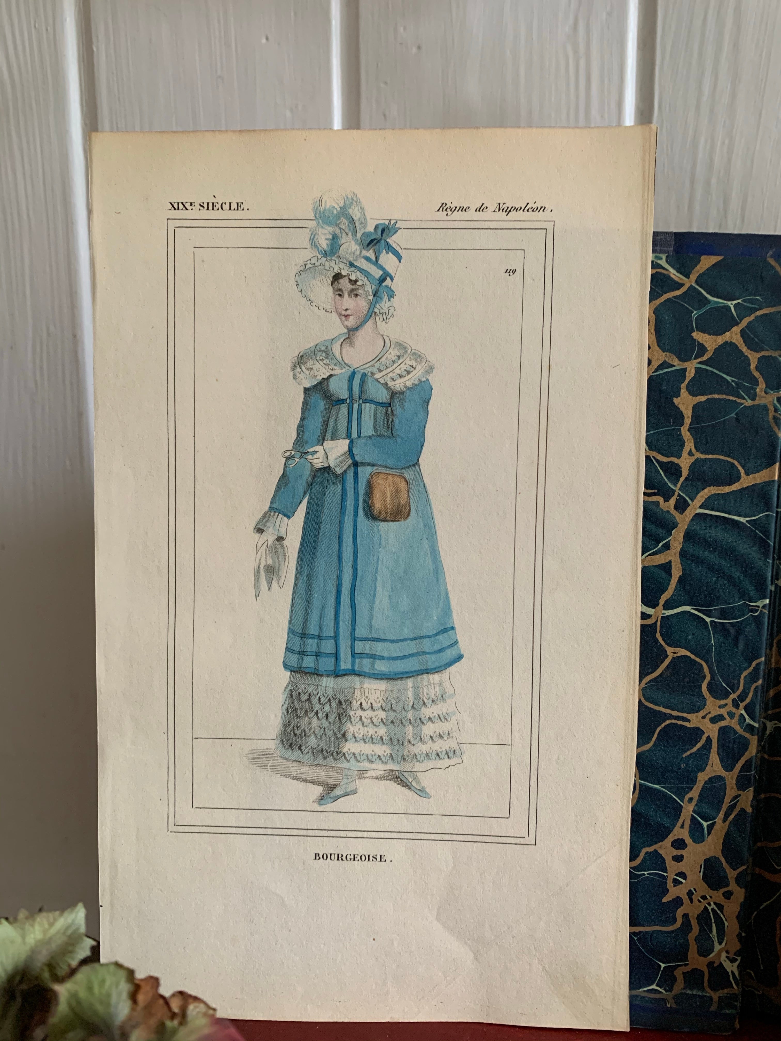 Pair of Teeny Antique French Fashion Prints