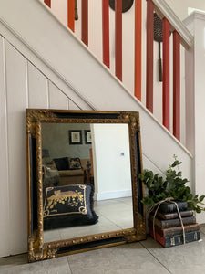 Large Vintage Mirror with ornate frame in gold and black