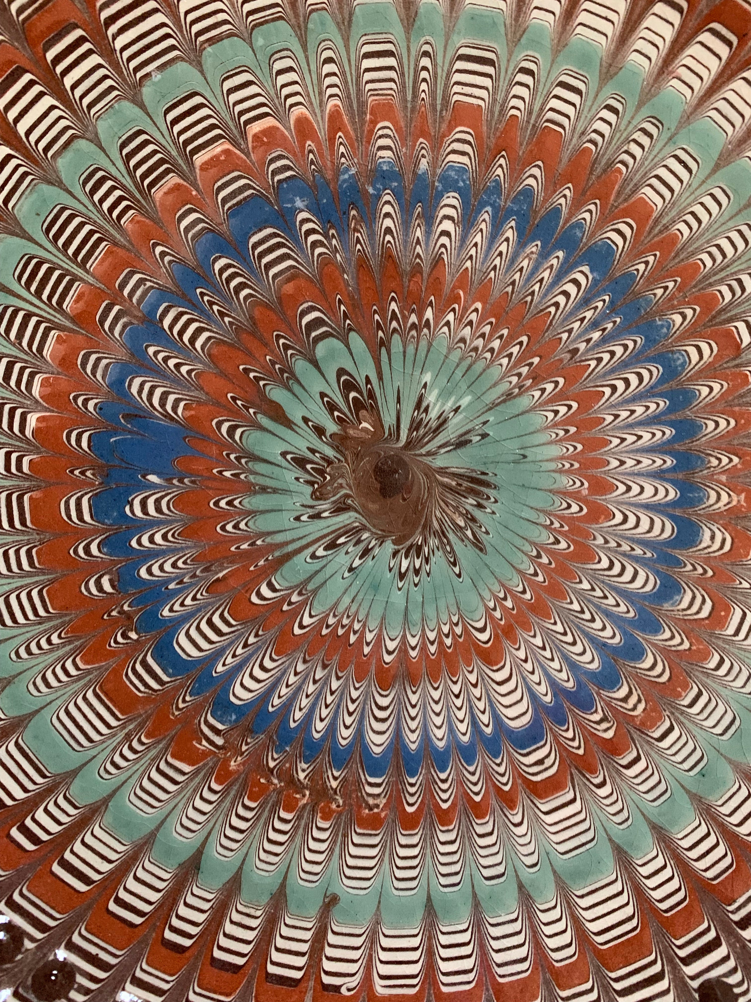 Decorative Patterned Plate in blues, terracotta and greens