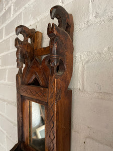 Old Handcarved Wall Mirror with a Little Shelf and Storage Compartment