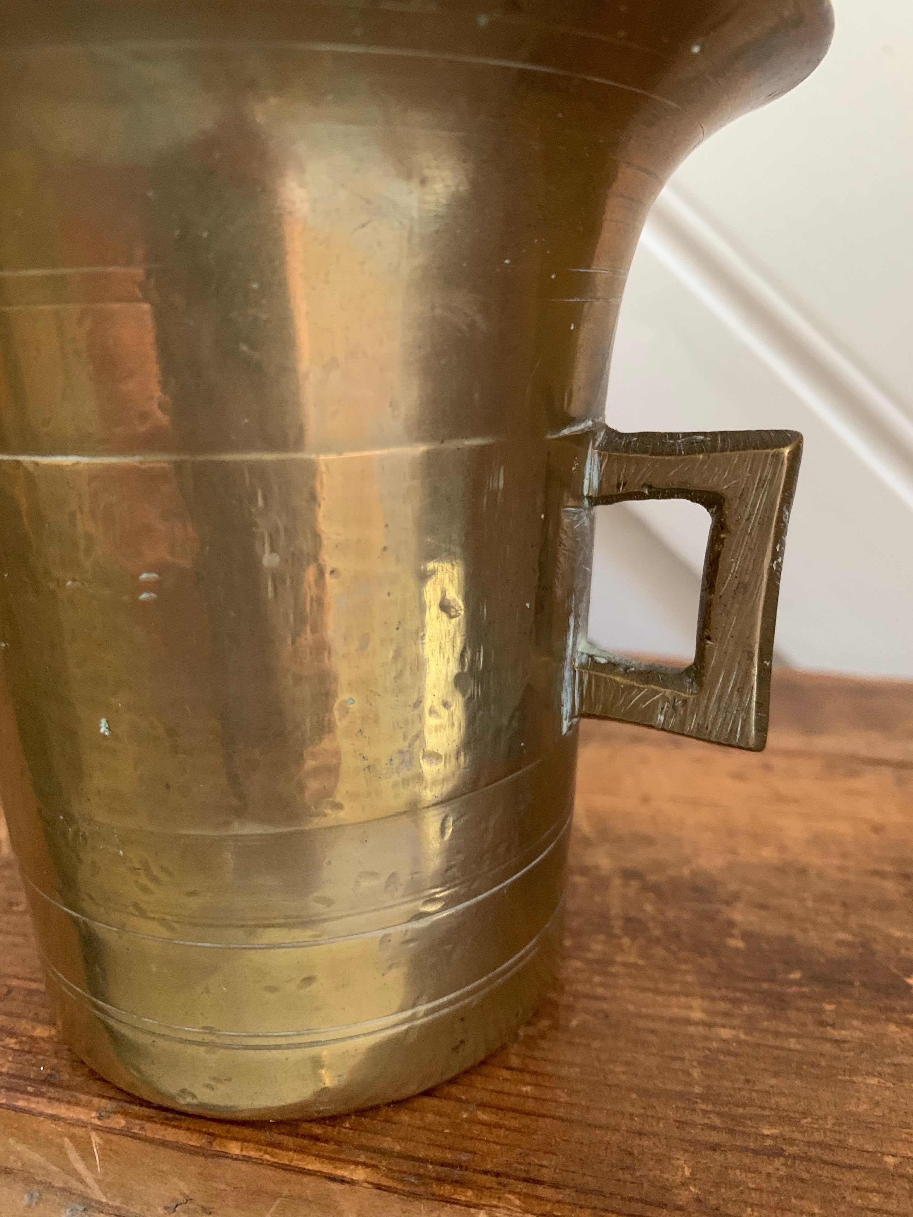 Large Antique Brass Pestle and Mortar