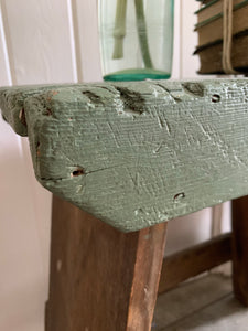 Old Milking Stool with Green Painted Seat