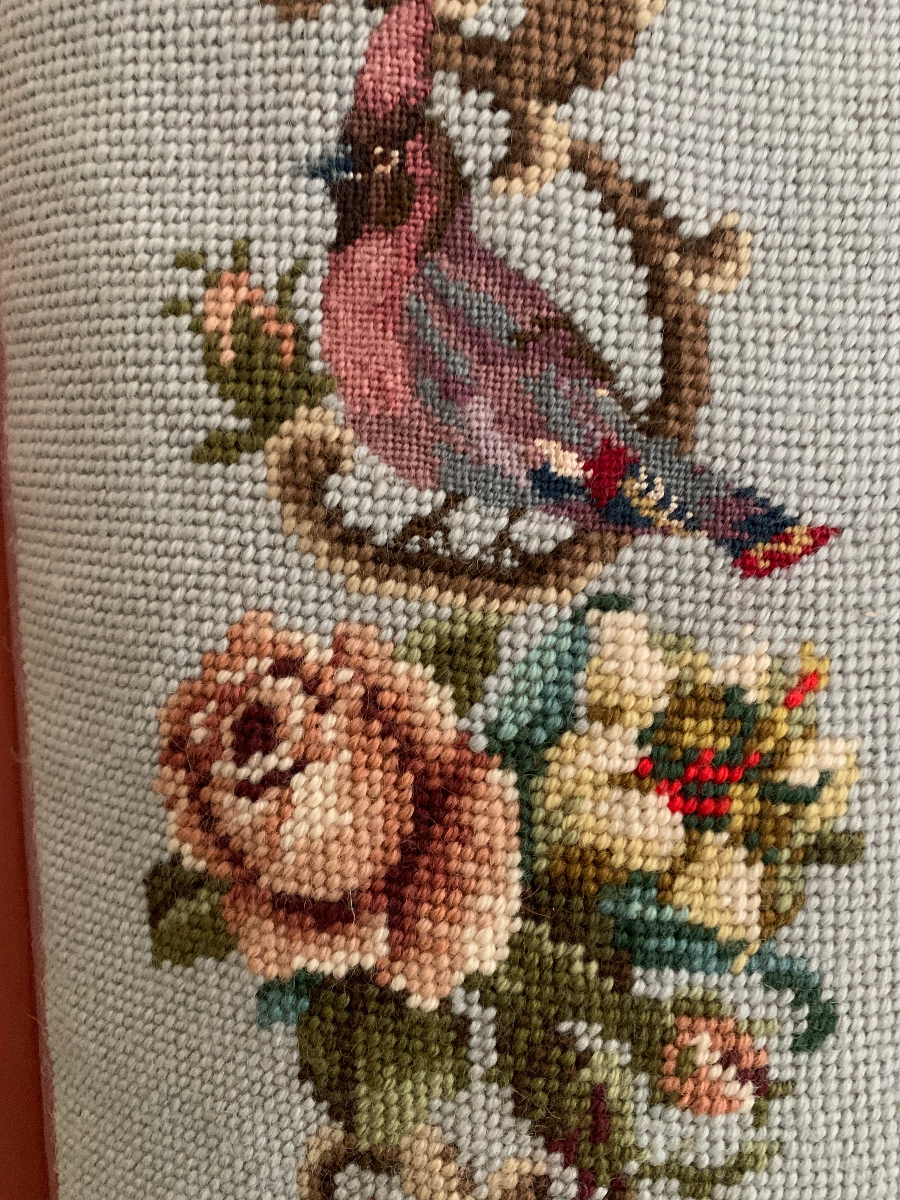 Tapestry Wall Hanging of Birds & Flowers with Decorative Gilt Ends