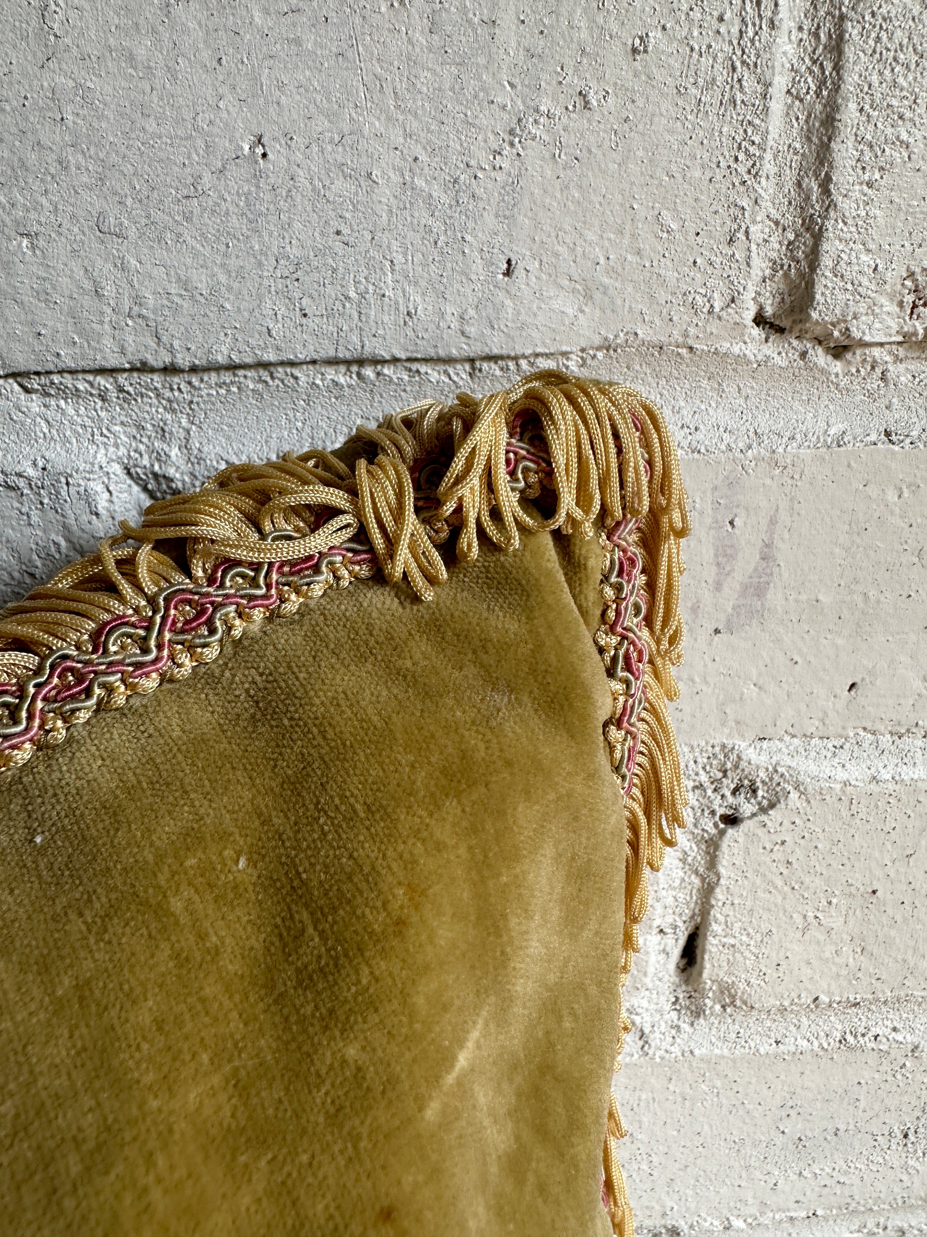 Pistachio Velvet Cushion with Fringing