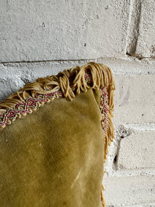 Pistachio Velvet Cushion with Fringing