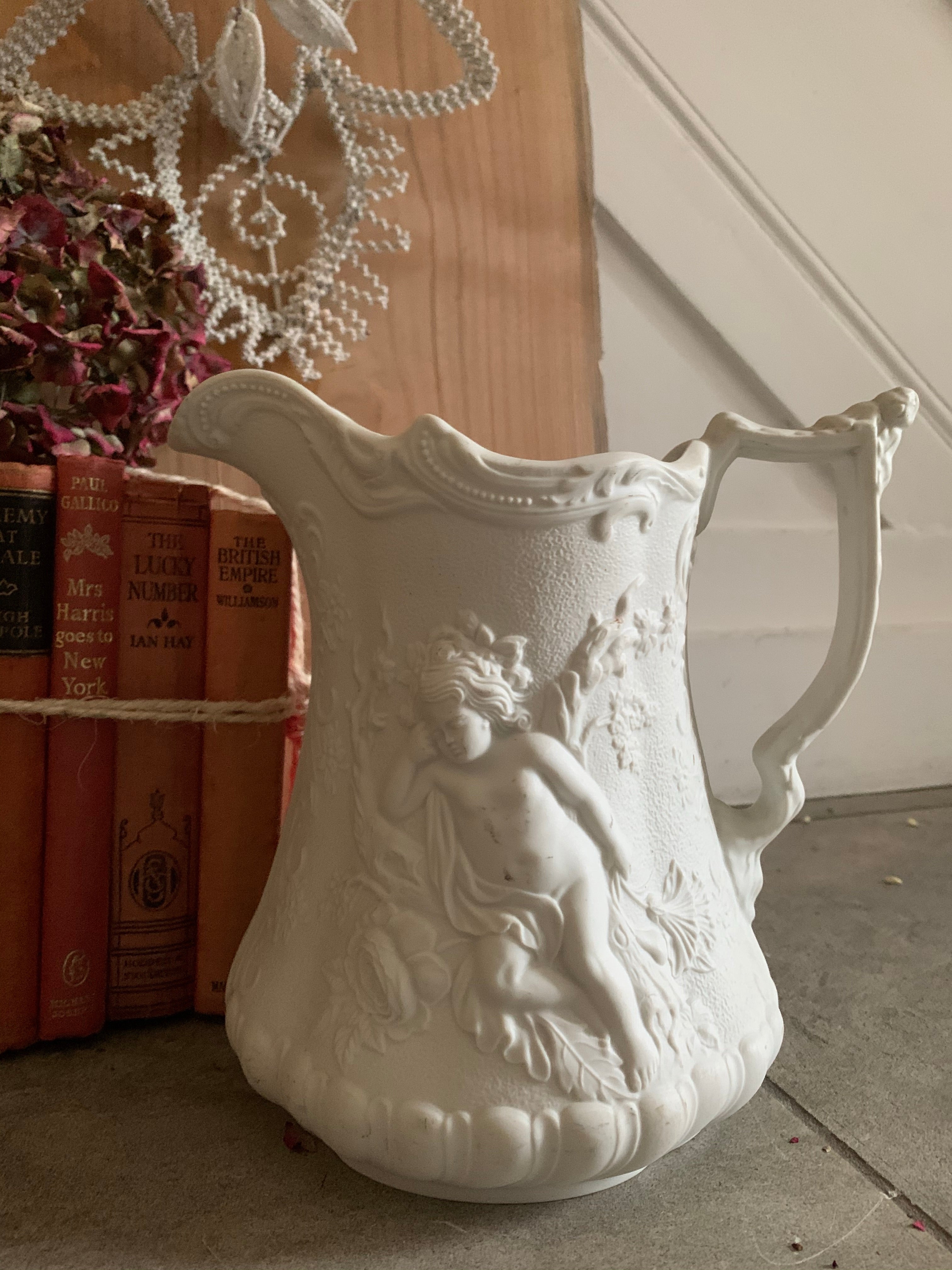 Bisque Porcelain Portmeirion Embossed Cherub Jug