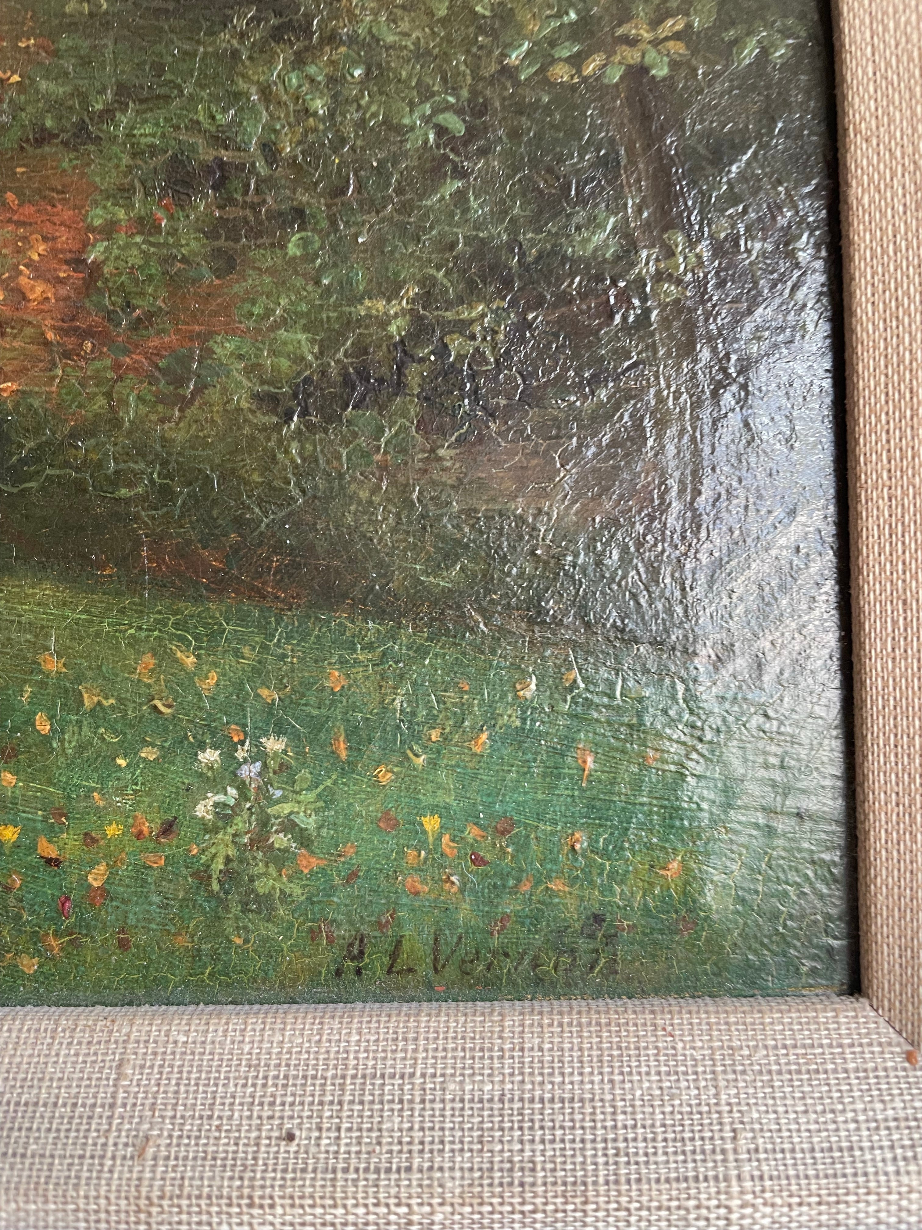 Apple Picking: 19th Century Oil on Canvas