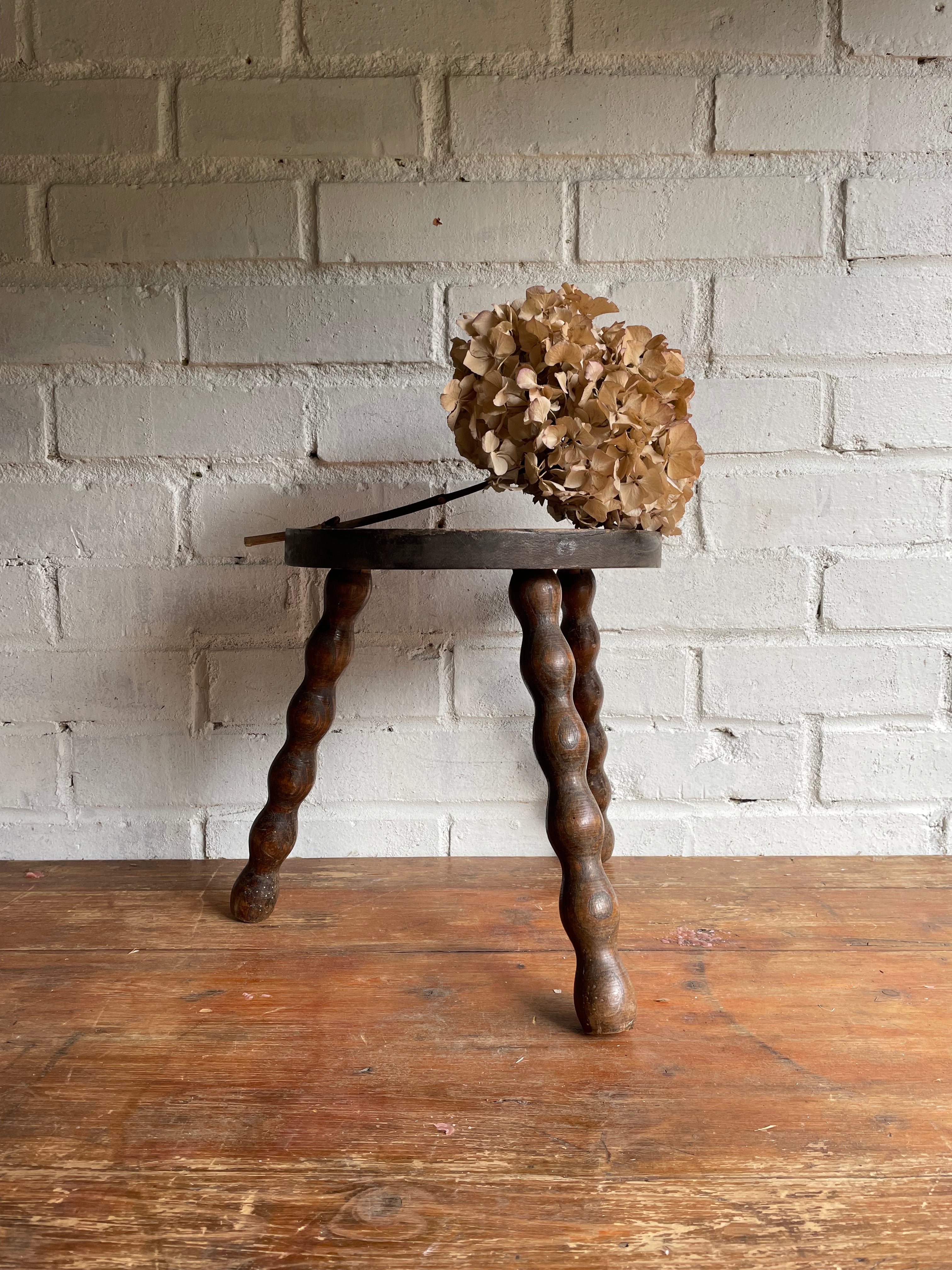 Small French Half-Moon Shaped Milking Stool
