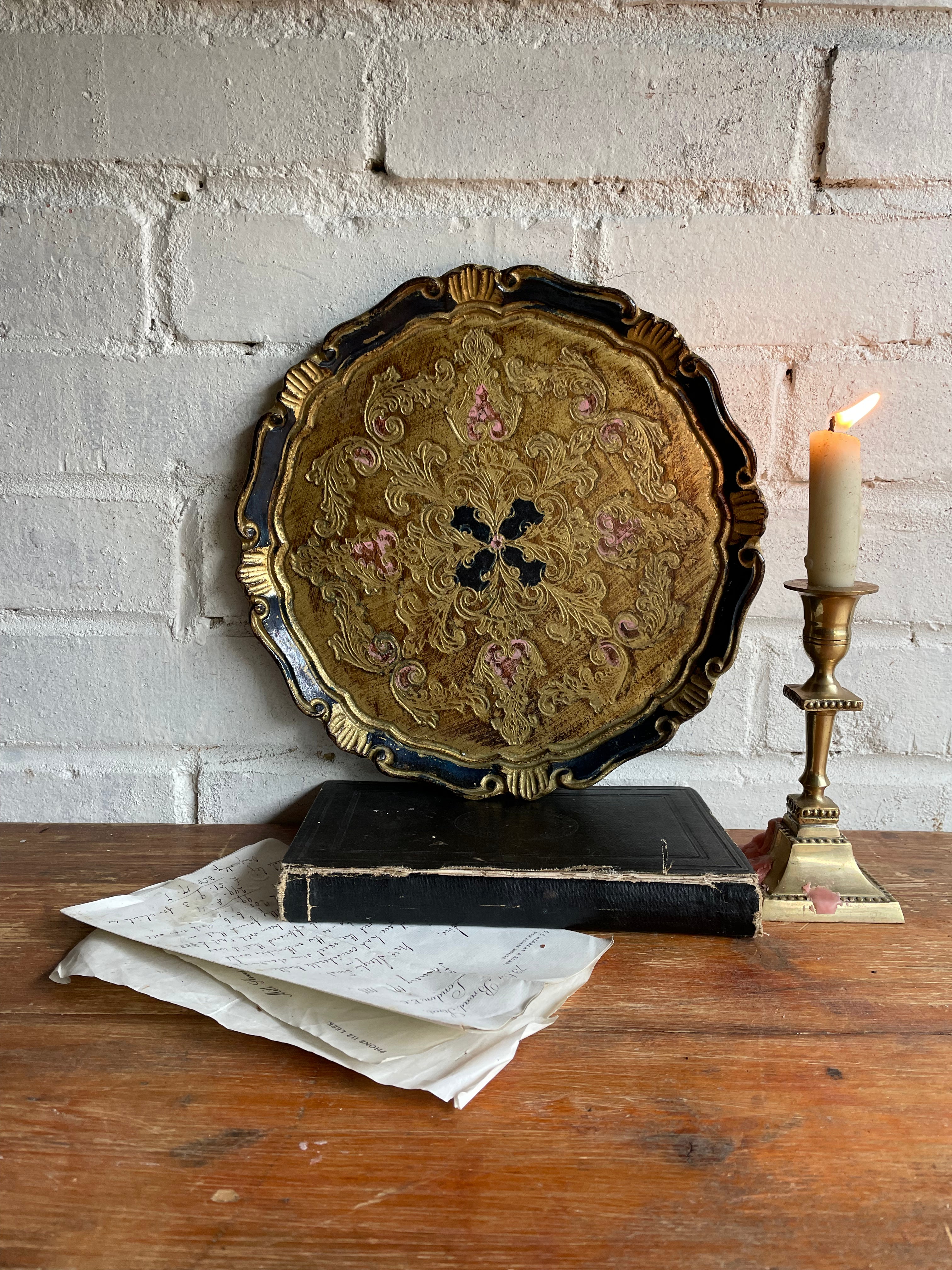 Florentine Tray in Black, Gold & Pink