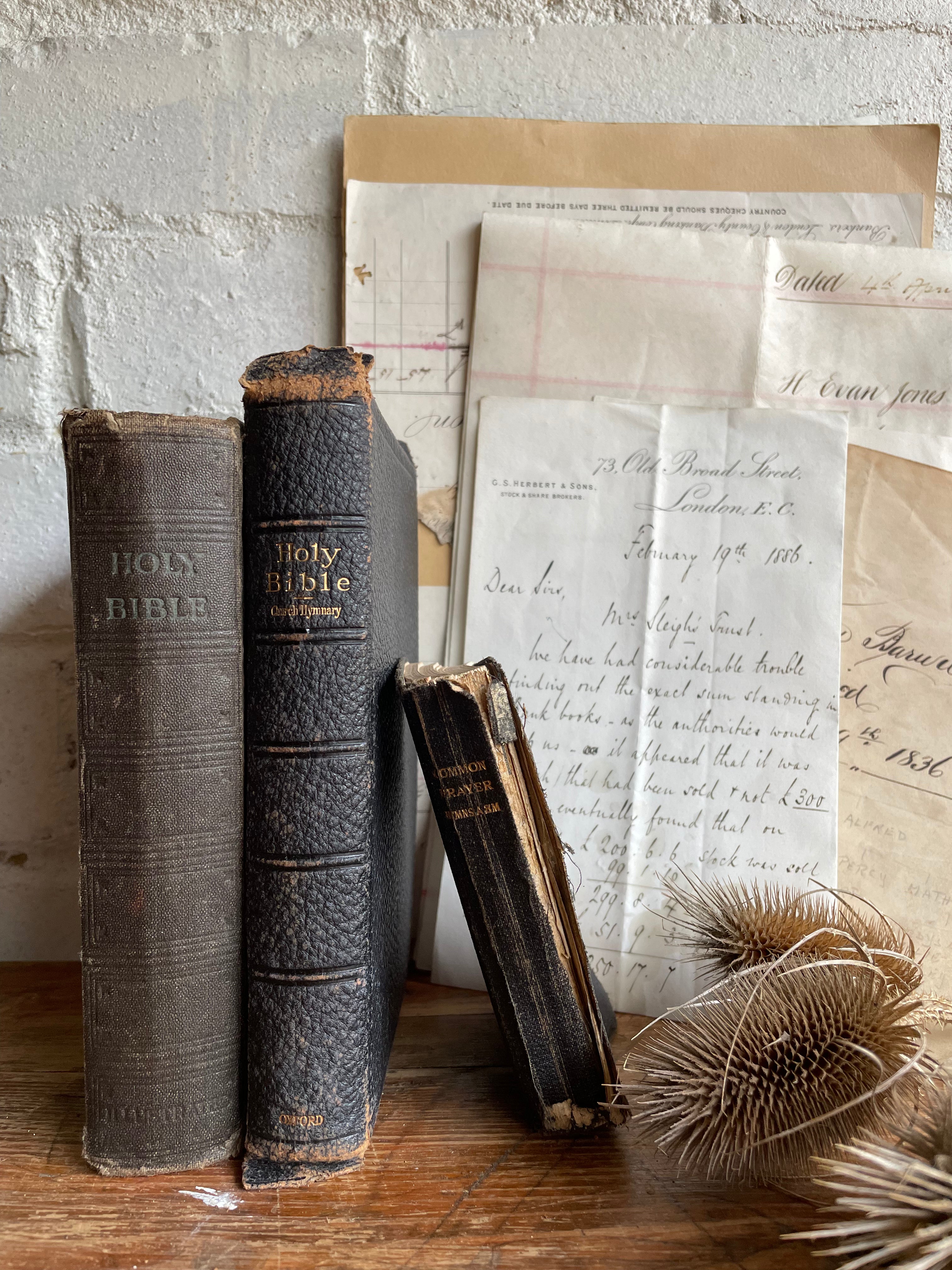 Trio of Embossed Old Leather Bibles