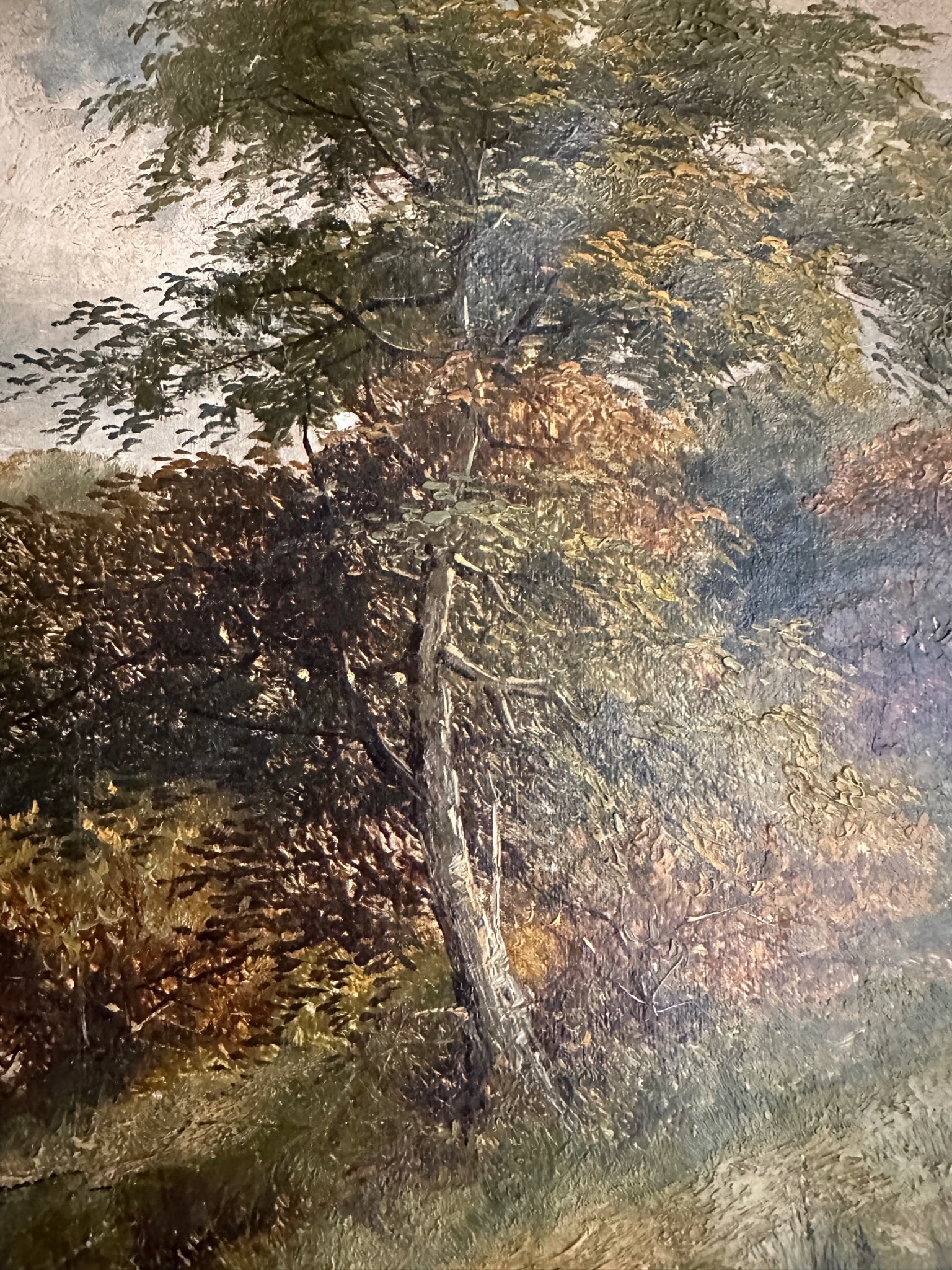 19th Century Landscape with Woman & Dog: Unframed Oil on Canvas