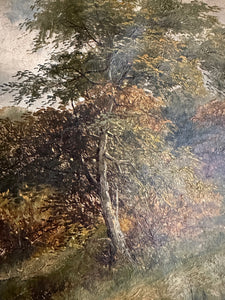 19th Century Landscape with Woman & Dog: Unframed Oil on Canvas