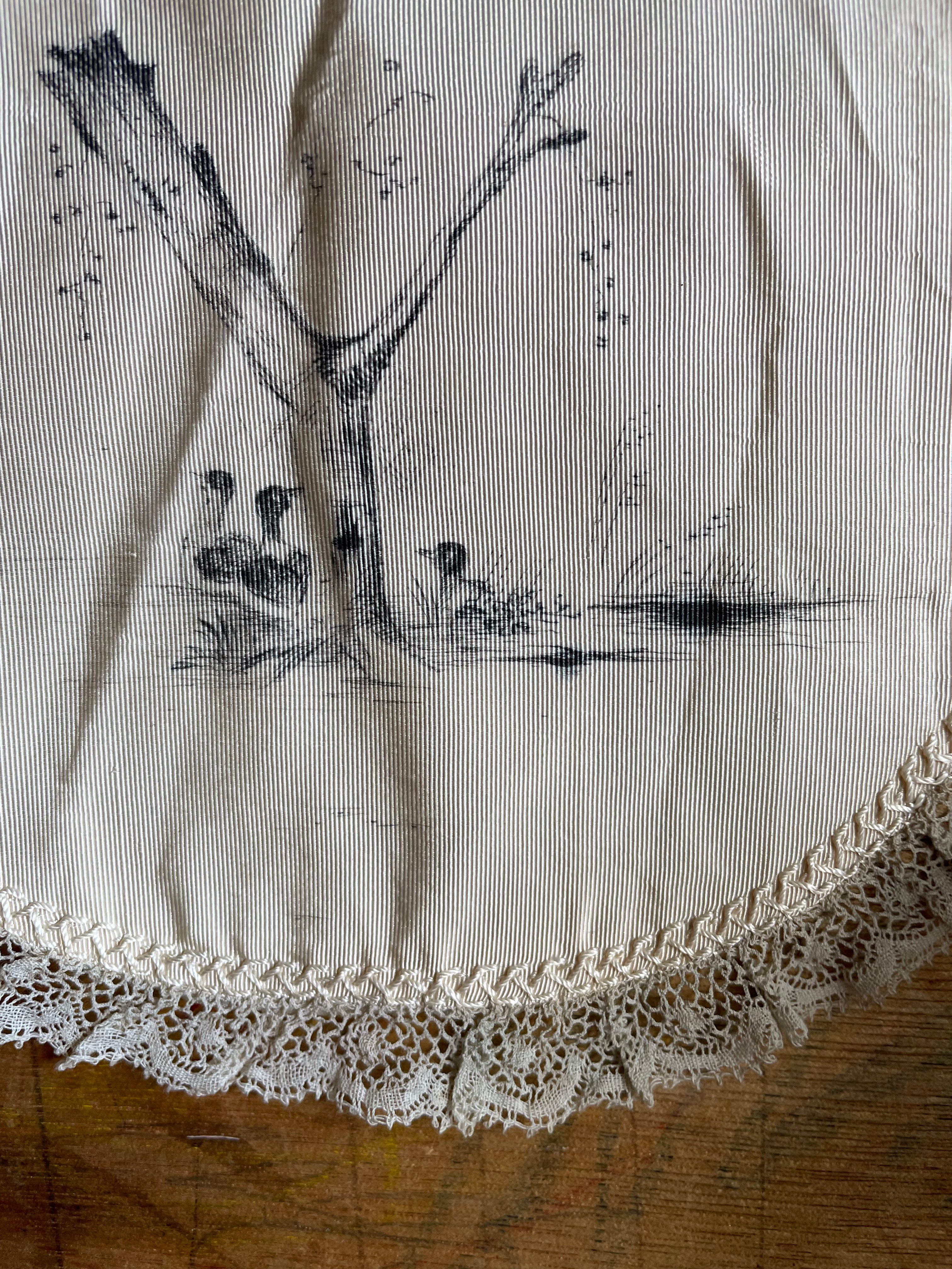Victorian Silk & Lace Doily with Ink Lettered “Y”