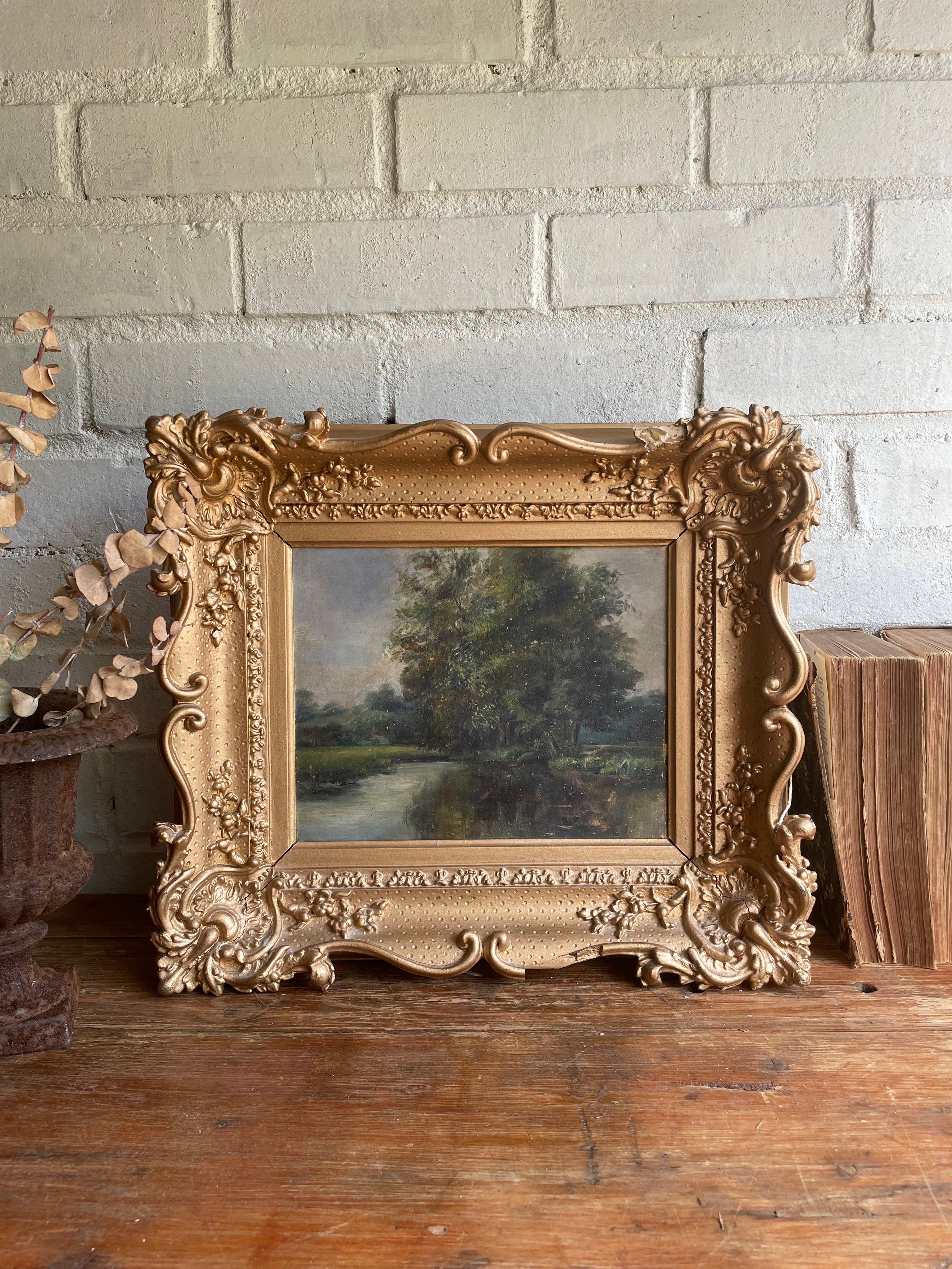 Antique Treescape: Oil on Canvas with Gilt Frame
