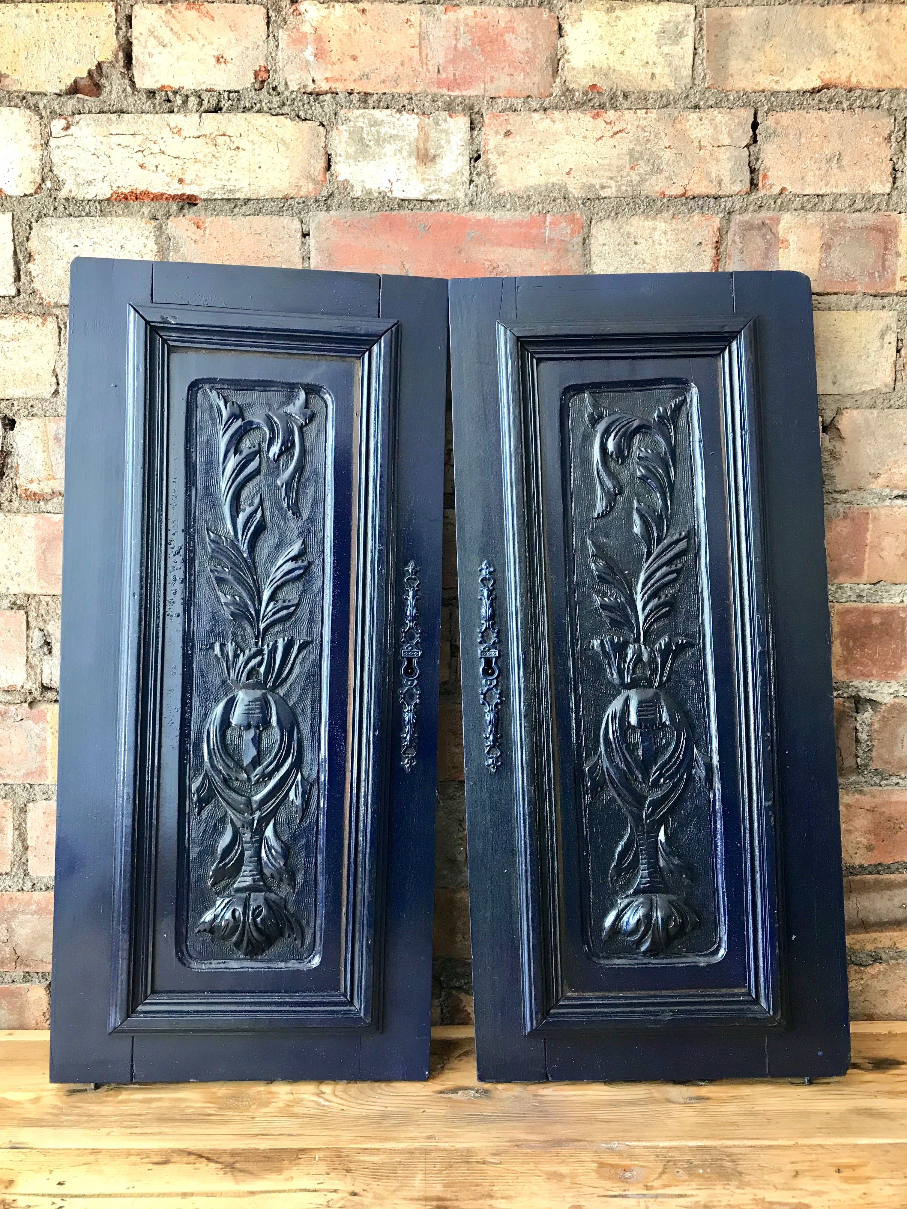 Pair of French vintage panels in navy blue