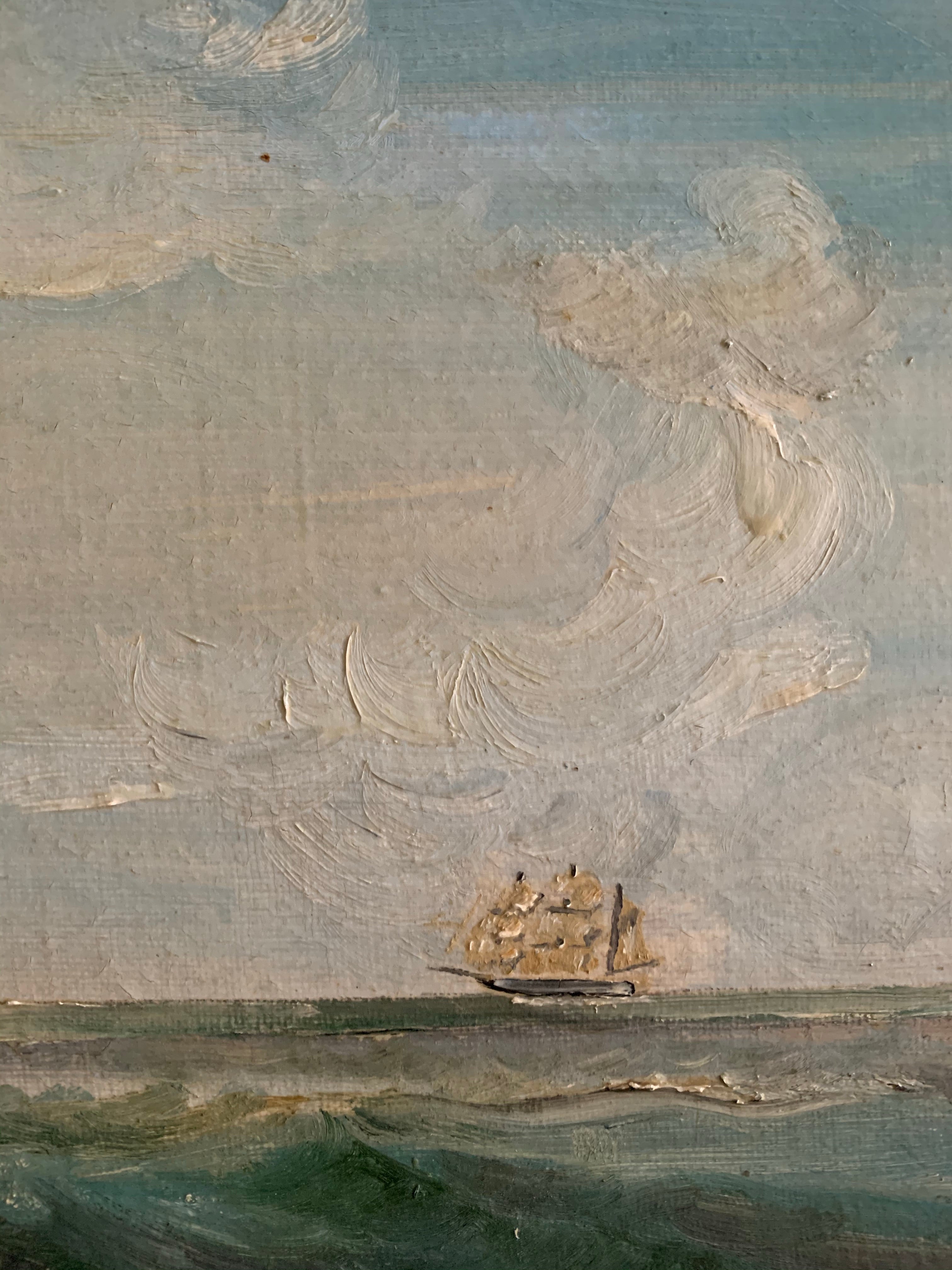 Large Vintage Seascape Oil Painting
