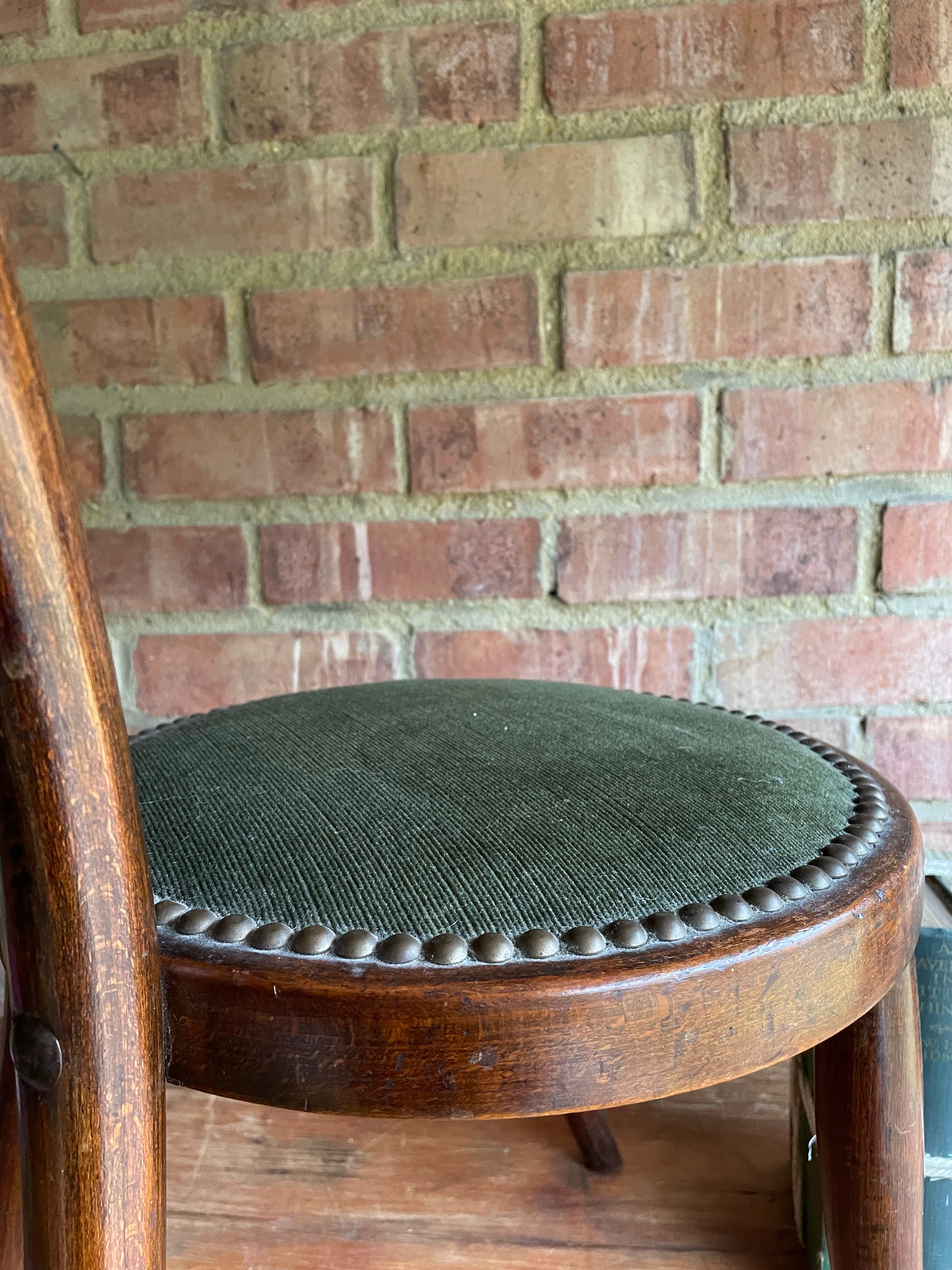 Little Bentwood Chair with Studded Green Velvet Seat