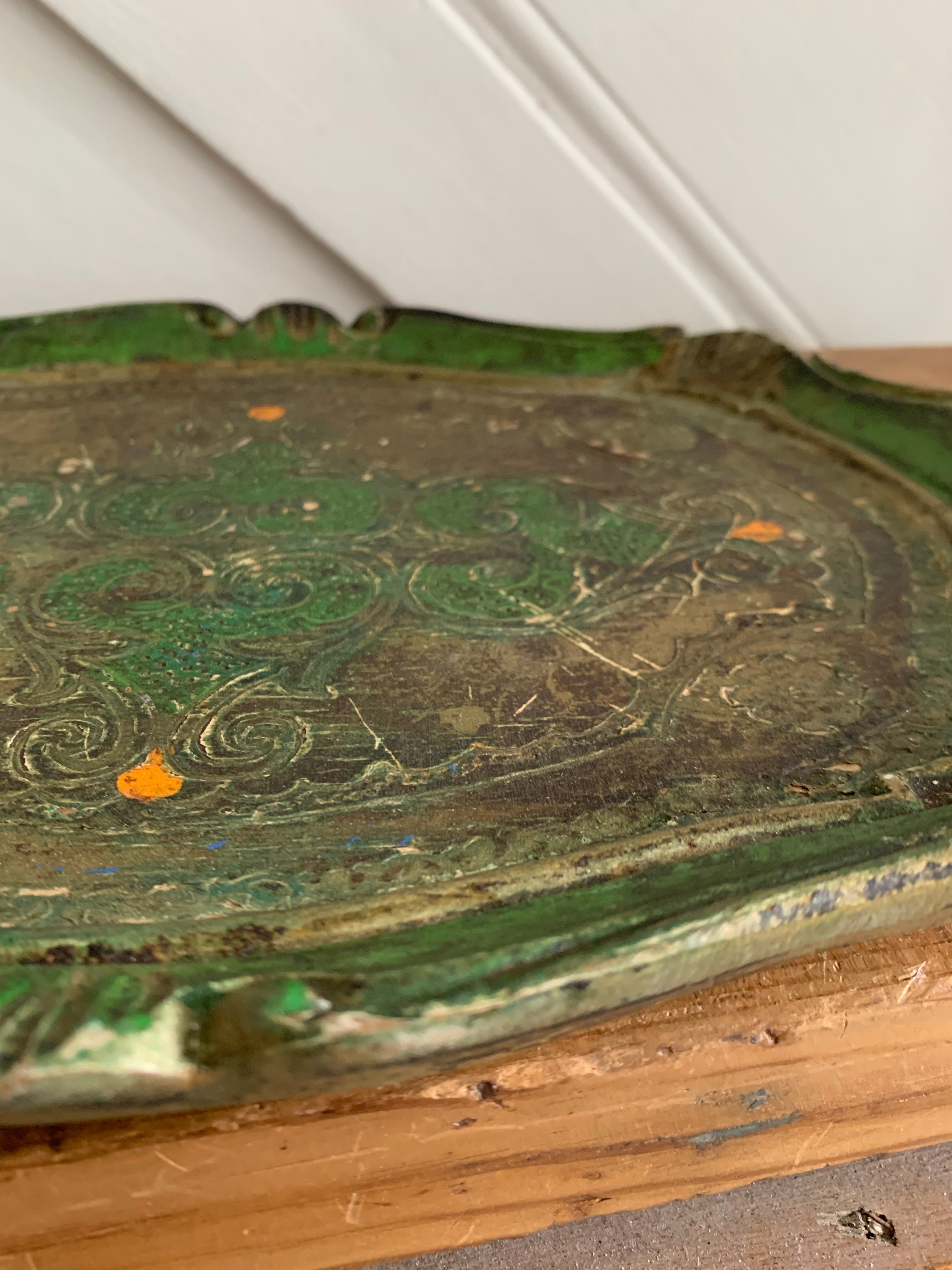 Small Green Florentine Gilt Tray