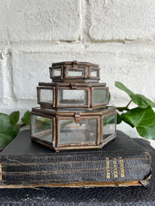 Trio of Tiny Stacking/Nesting Glass & Metal Trinket Boxes