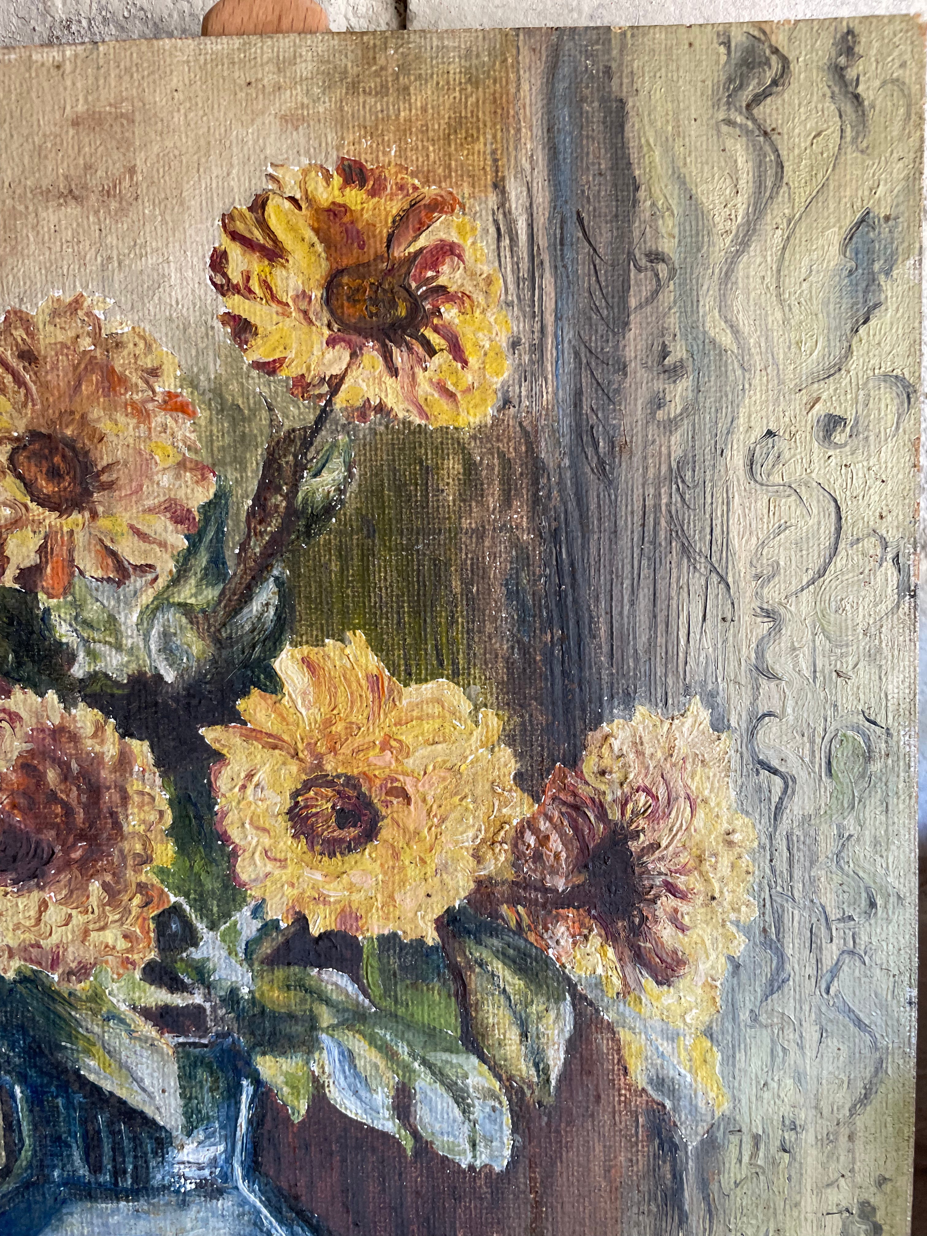 Floral Still Life: Small Oil on Paper on Board