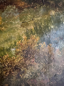 19th Century Landscape with Woman & Dog: Unframed Oil on Canvas