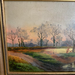 A Landscape at Dusk: Antique Oil, signed and dated 1902