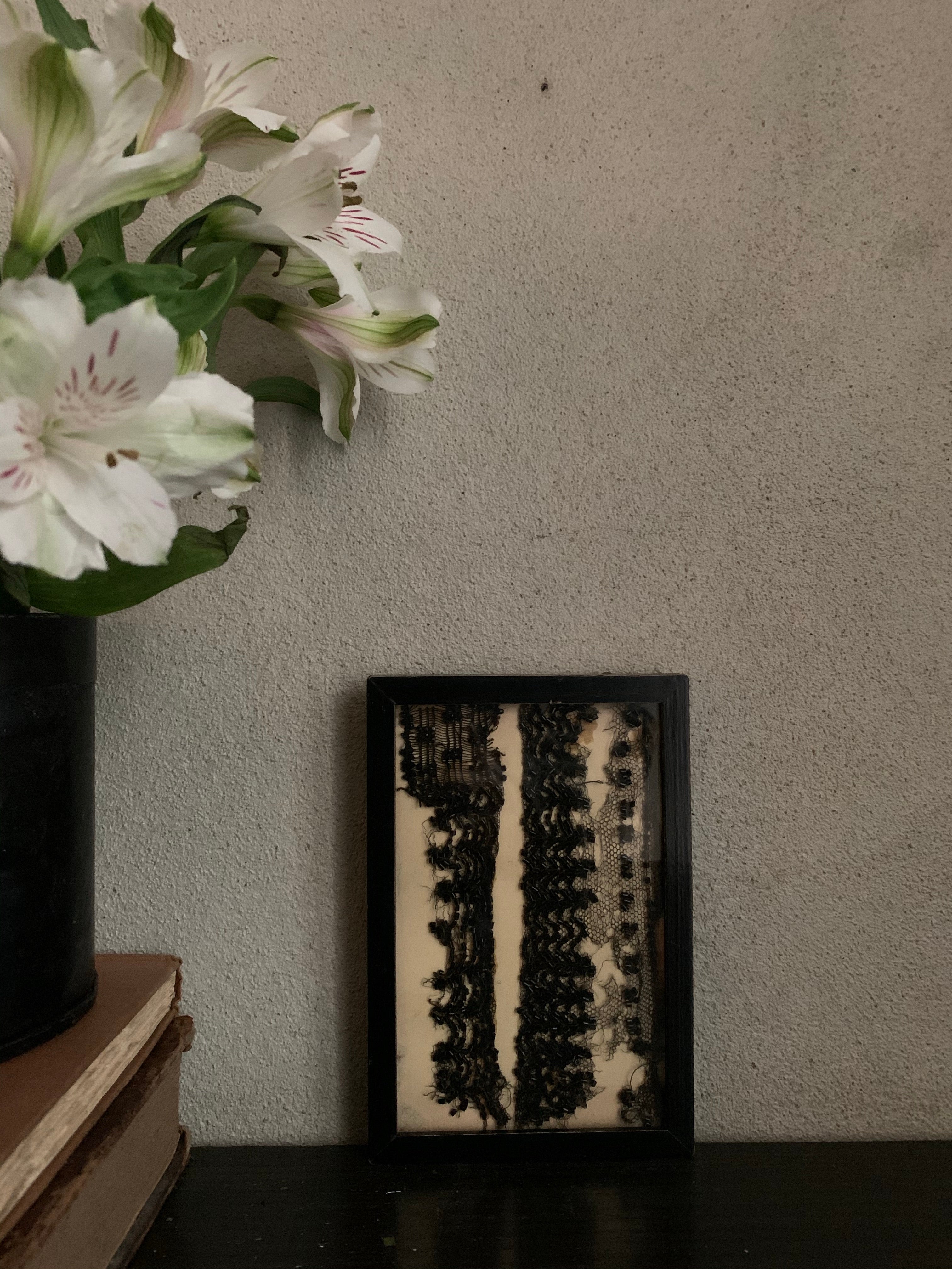 Framed 19th Century Jet Lace Fragment