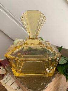 Art Deco Yellow Glass Jar with Lid